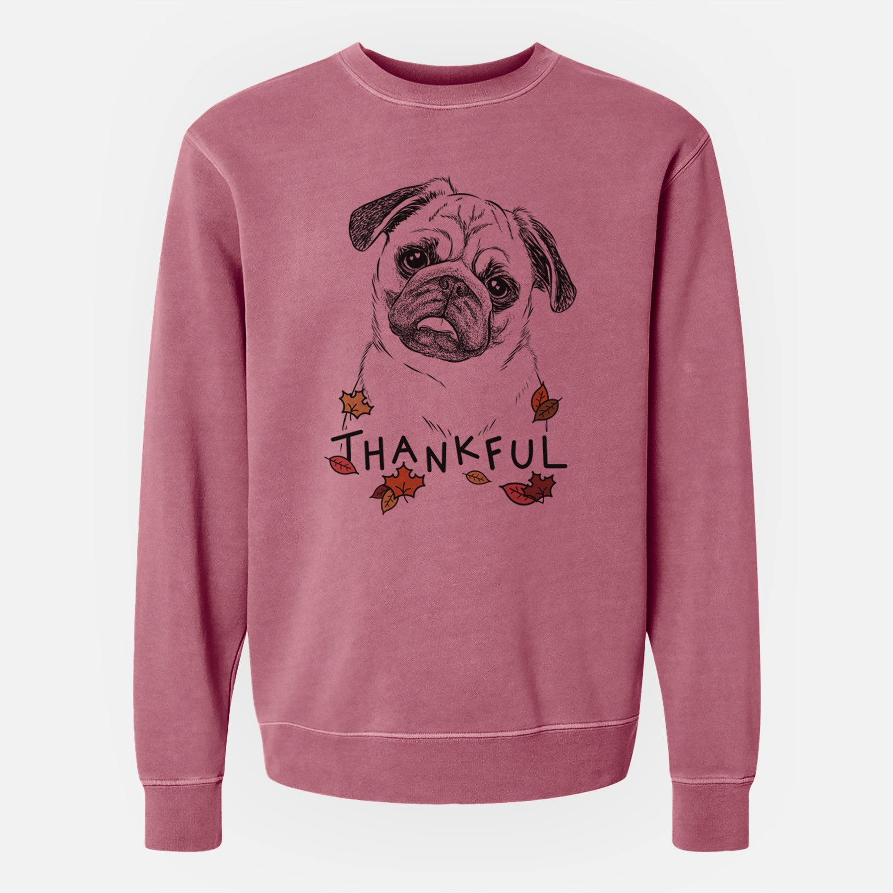 Thankful Macy the Pug - Unisex Pigment Dyed Crew Sweatshirt