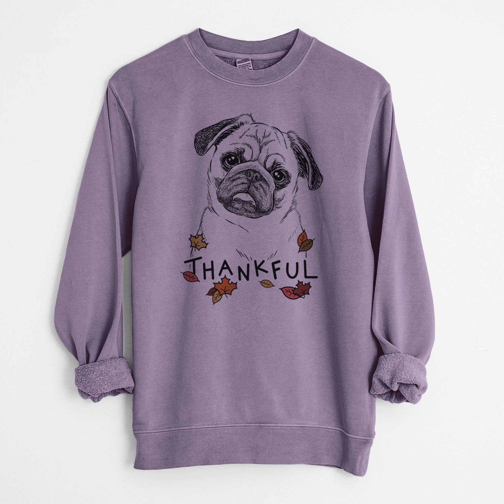 Thankful Macy the Pug - Unisex Pigment Dyed Crew Sweatshirt