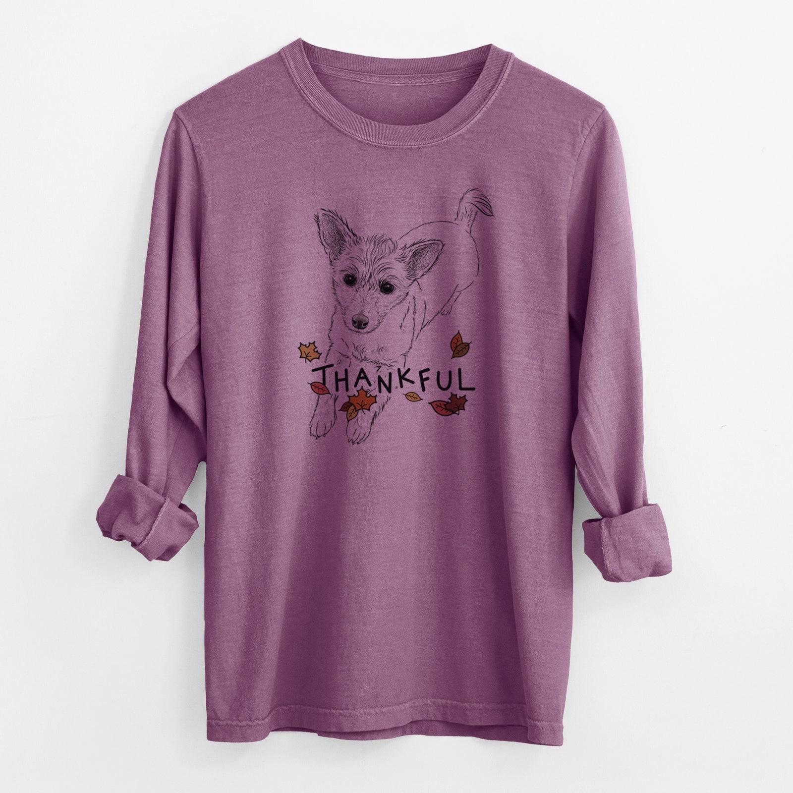 Thankful Maisie the Terrier Mix - Men's Heavyweight 100% Cotton Long Sleeve