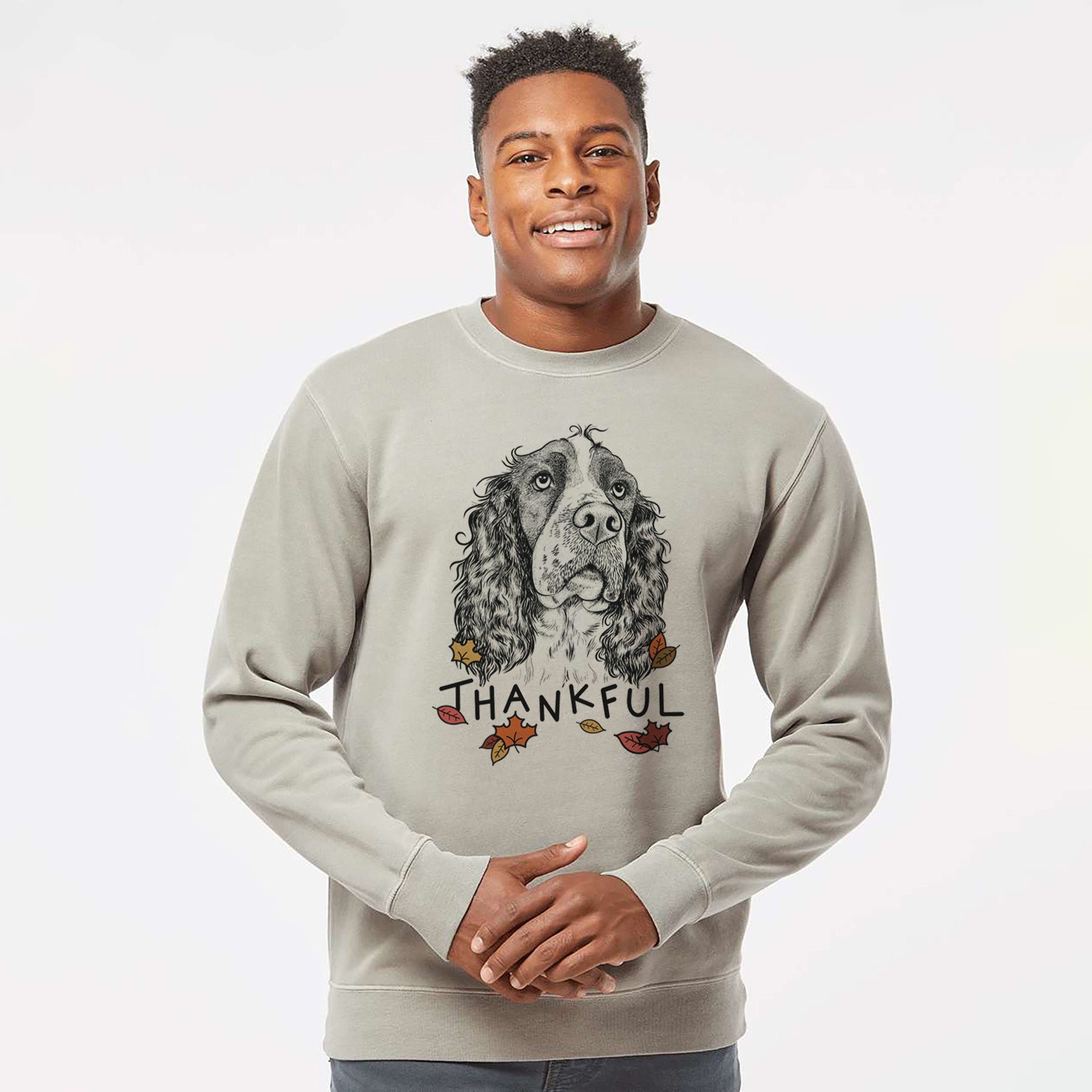 Thankful Millie Mae the English Springer Spaniel - Unisex Pigment Dyed Crew Sweatshirt