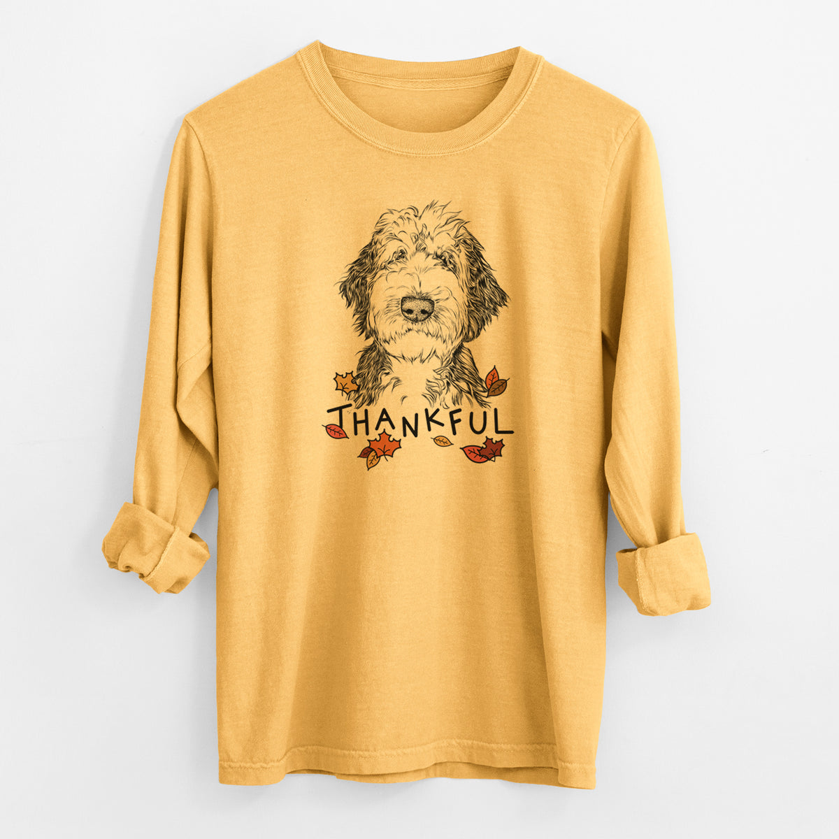 Thankful Milo Fluff the Sheepadoodle - Men's Heavyweight 100% Cotton Long Sleeve