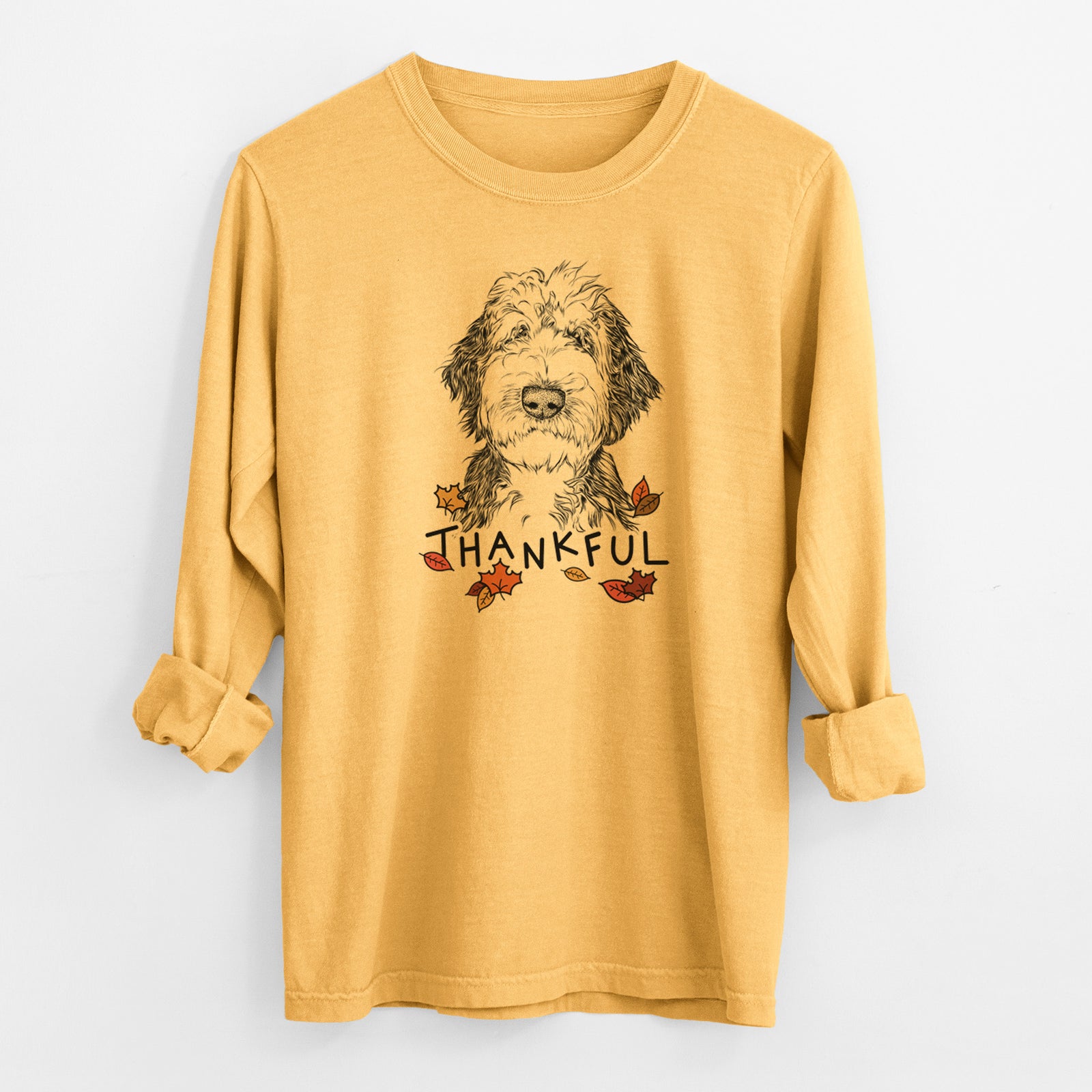 Thankful Milo Fluff the Sheepadoodle - Men's Heavyweight 100% Cotton Long Sleeve