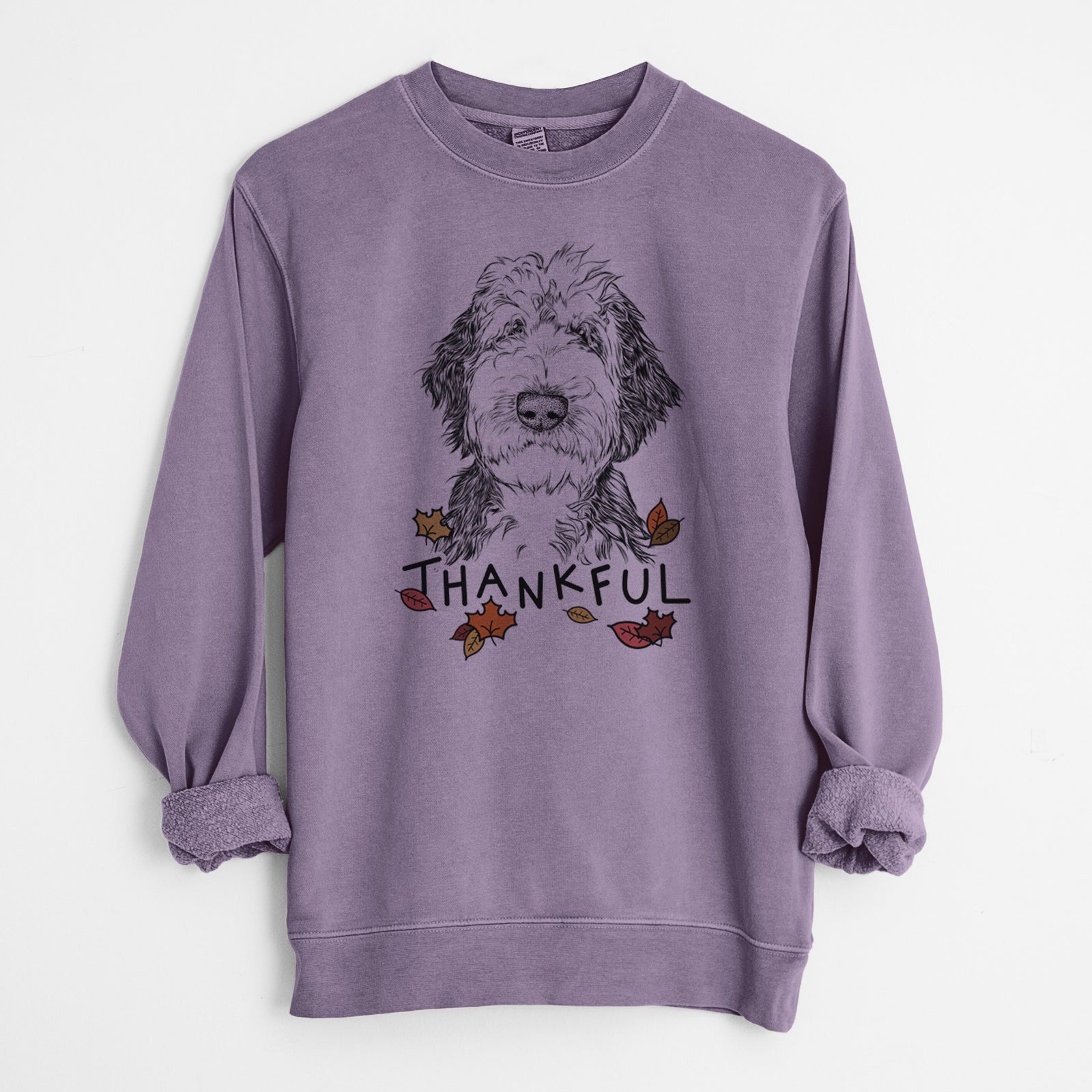 Thankful Milo Fluff the Sheepadoodle - Unisex Pigment Dyed Crew Sweatshirt