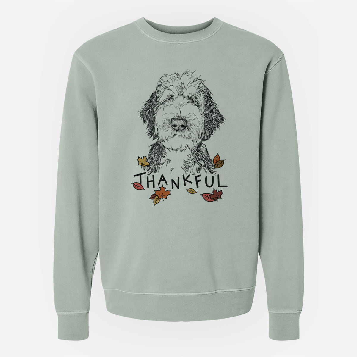 Thankful Milo Fluff the Sheepadoodle - Unisex Pigment Dyed Crew Sweatshirt
