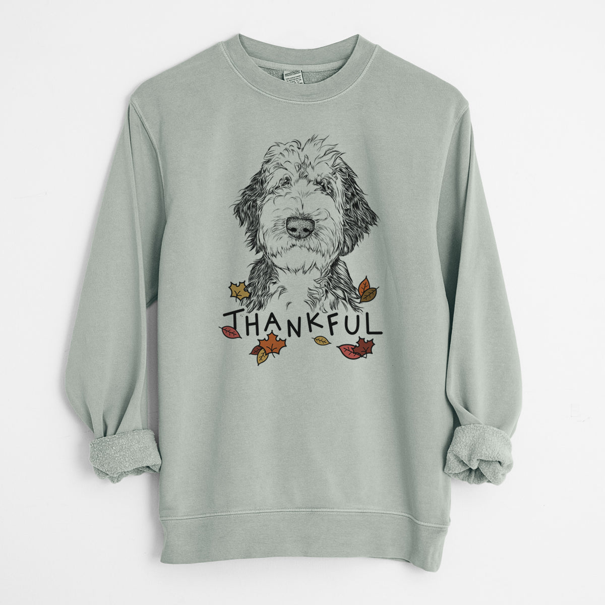Thankful Milo Fluff the Sheepadoodle - Unisex Pigment Dyed Crew Sweatshirt