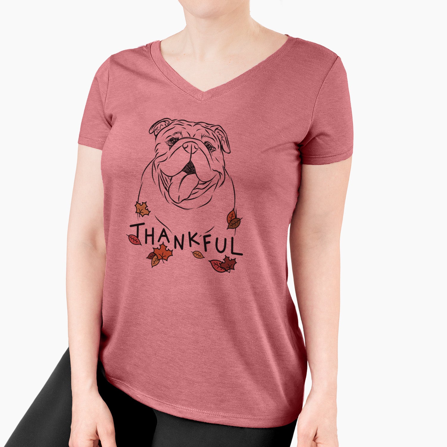 Thankful Missy Moo the English Bulldog - Women's V-neck Shirt