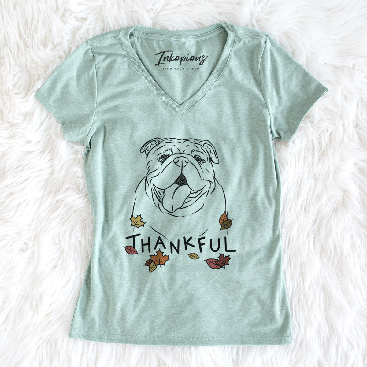 Thankful Missy Moo the English Bulldog - Women&#39;s V-neck Shirt