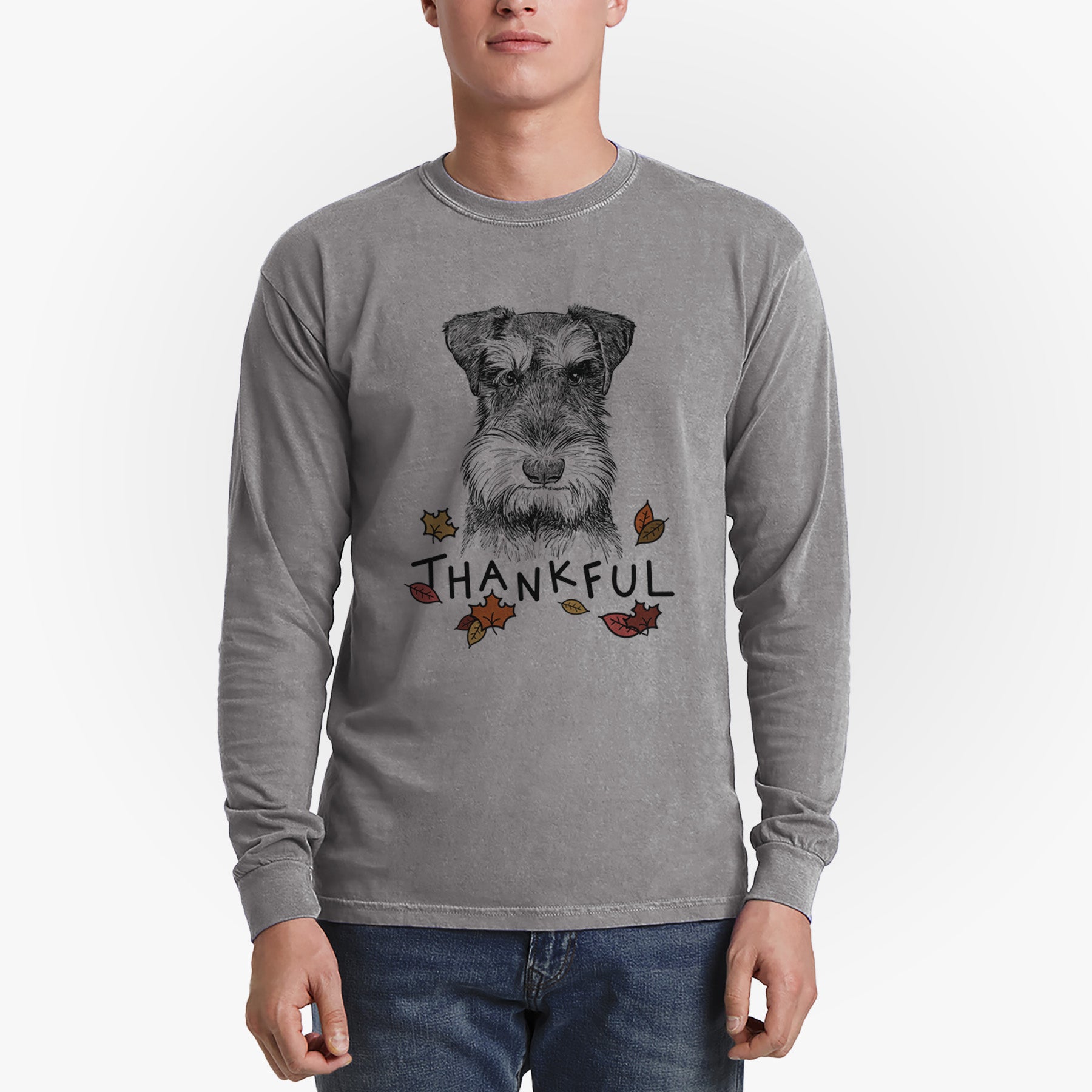 Thankful Murphy the Mini Schnauzer - Men's Heavyweight 100% Cotton Long Sleeve