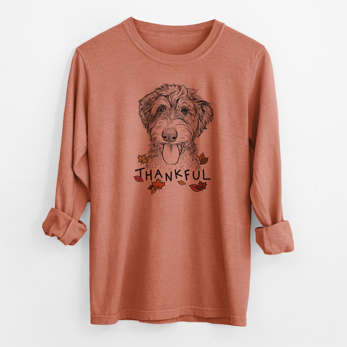 Thankful Myrtle Mae the Aussiedoodle - Men's Heavyweight 100% Cotton Long Sleeve