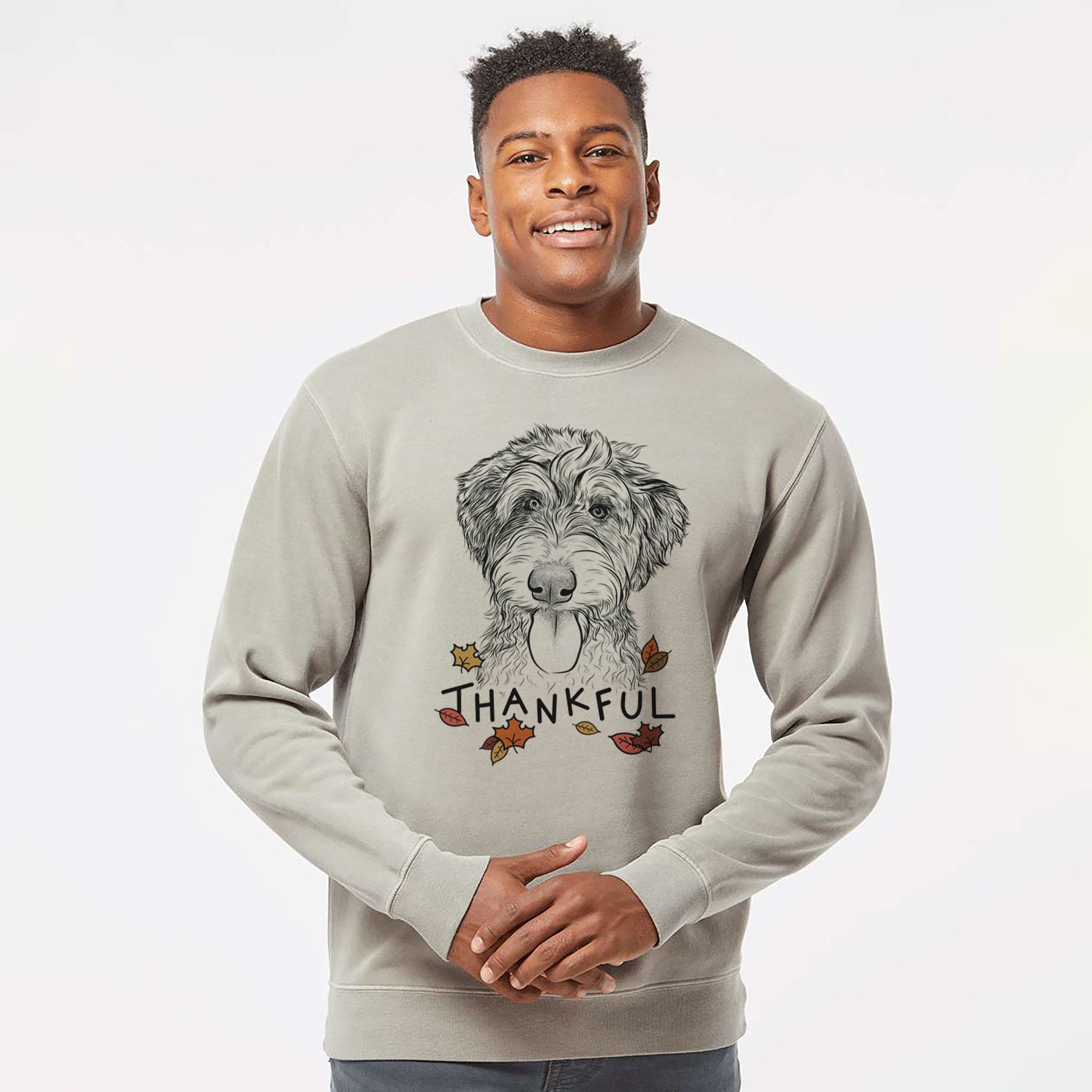 Thankful Myrtle Mae the Aussiedoodle - Unisex Pigment Dyed Crew Sweatshirt