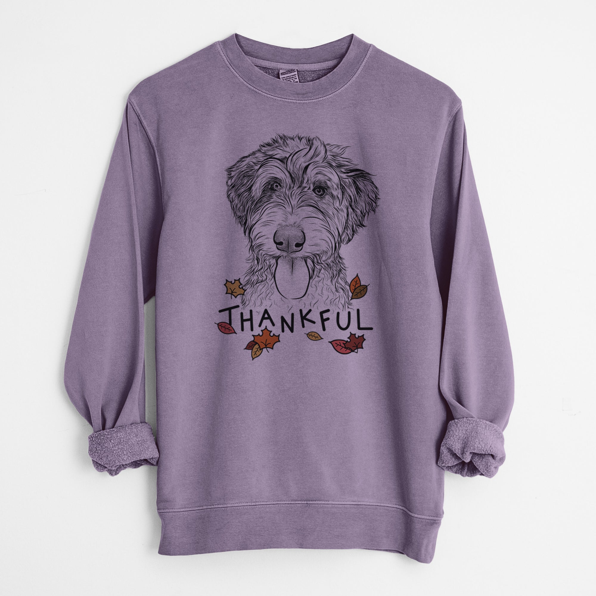 Thankful Myrtle Mae the Aussiedoodle - Unisex Pigment Dyed Crew Sweatshirt