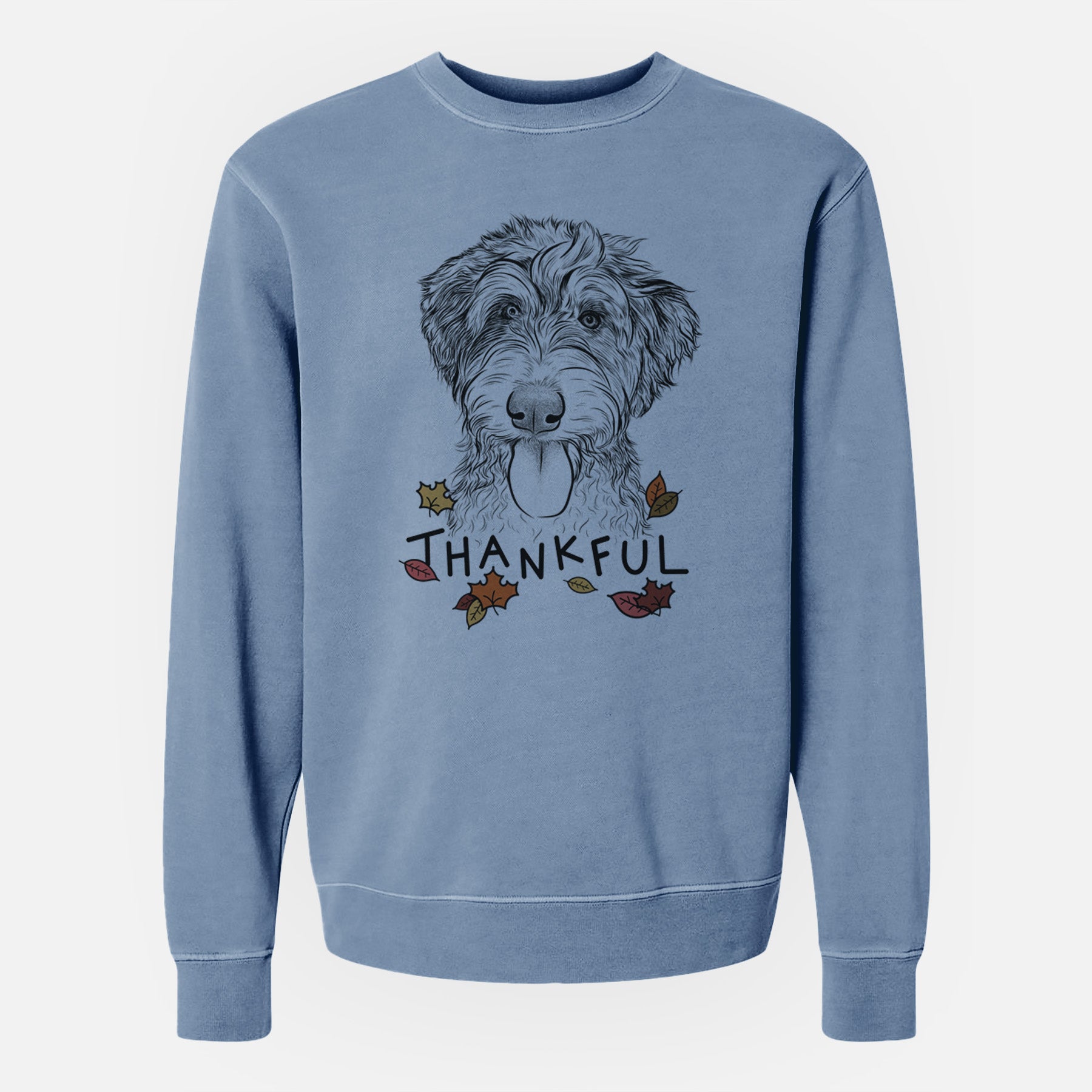 Thankful Myrtle Mae the Aussiedoodle - Unisex Pigment Dyed Crew Sweatshirt