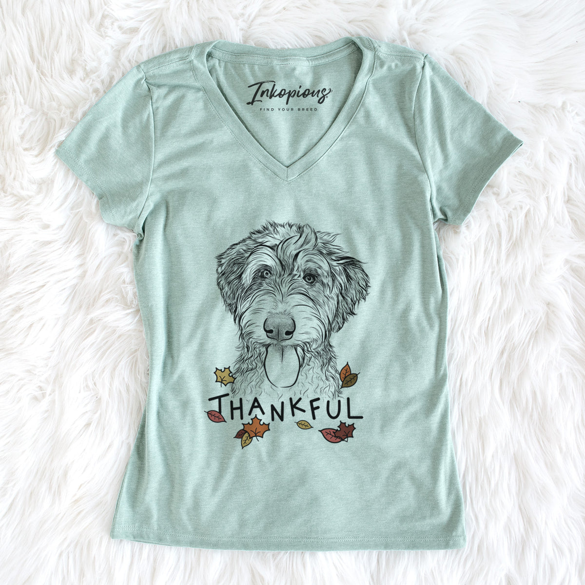 Thankful Myrtle Mae the Aussiedoodle - Women&#39;s V-neck Shirt