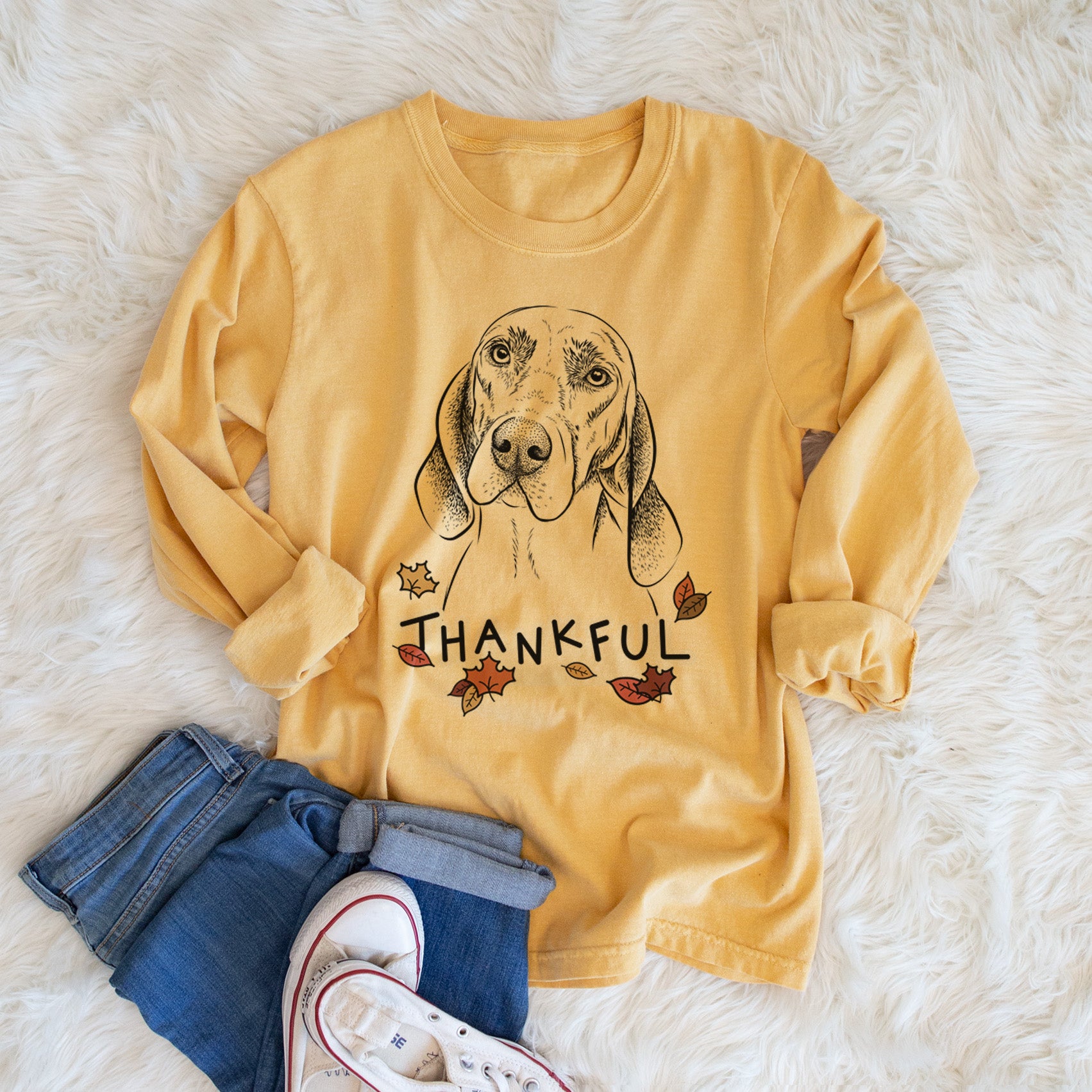 Thankful Norman the Plott Hound - Men's Heavyweight 100% Cotton Long Sleeve