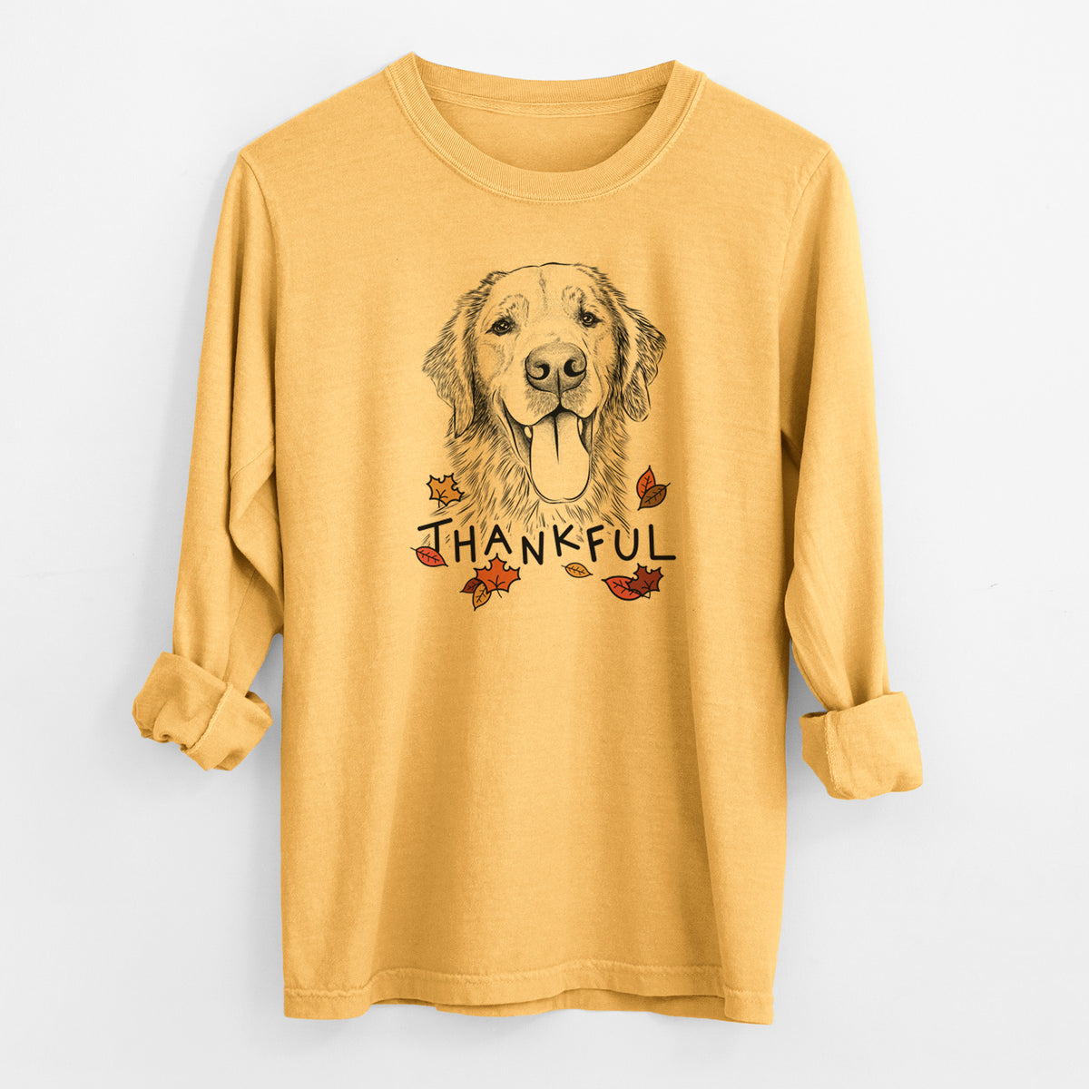 Thankful Oliver Tredup the Golden Retriever - Men's Heavyweight 100% Cotton Long Sleeve