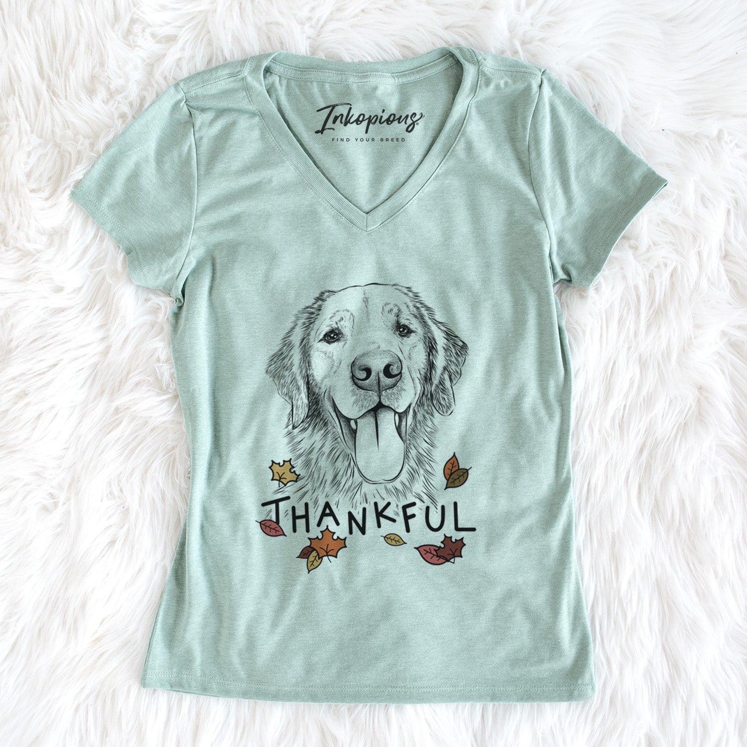 Thankful Oliver Tredup the Golden Retriever - Women's V-neck Shirt