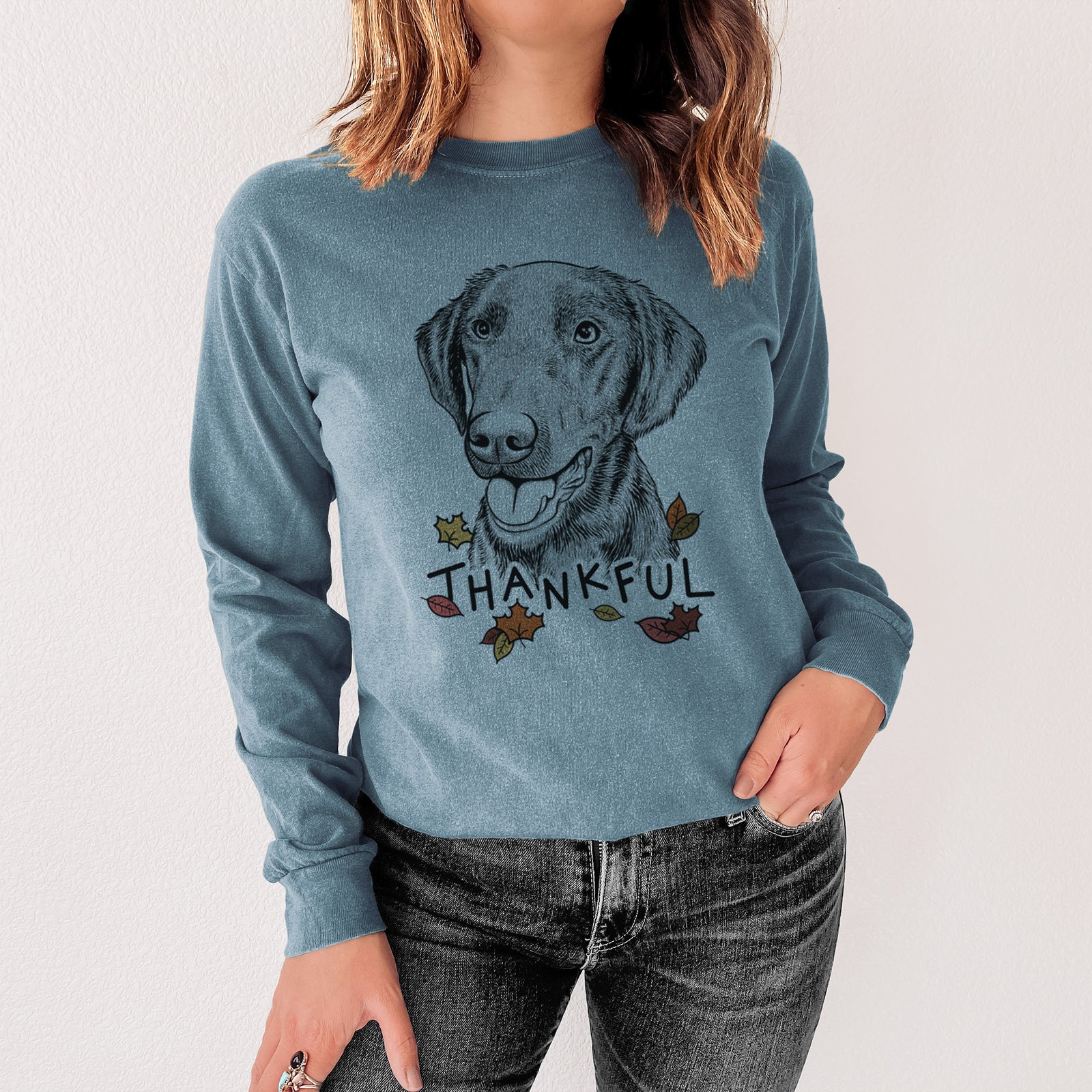Thankful Onyx the Labrador Retriever - Men's Heavyweight 100% Cotton Long Sleeve