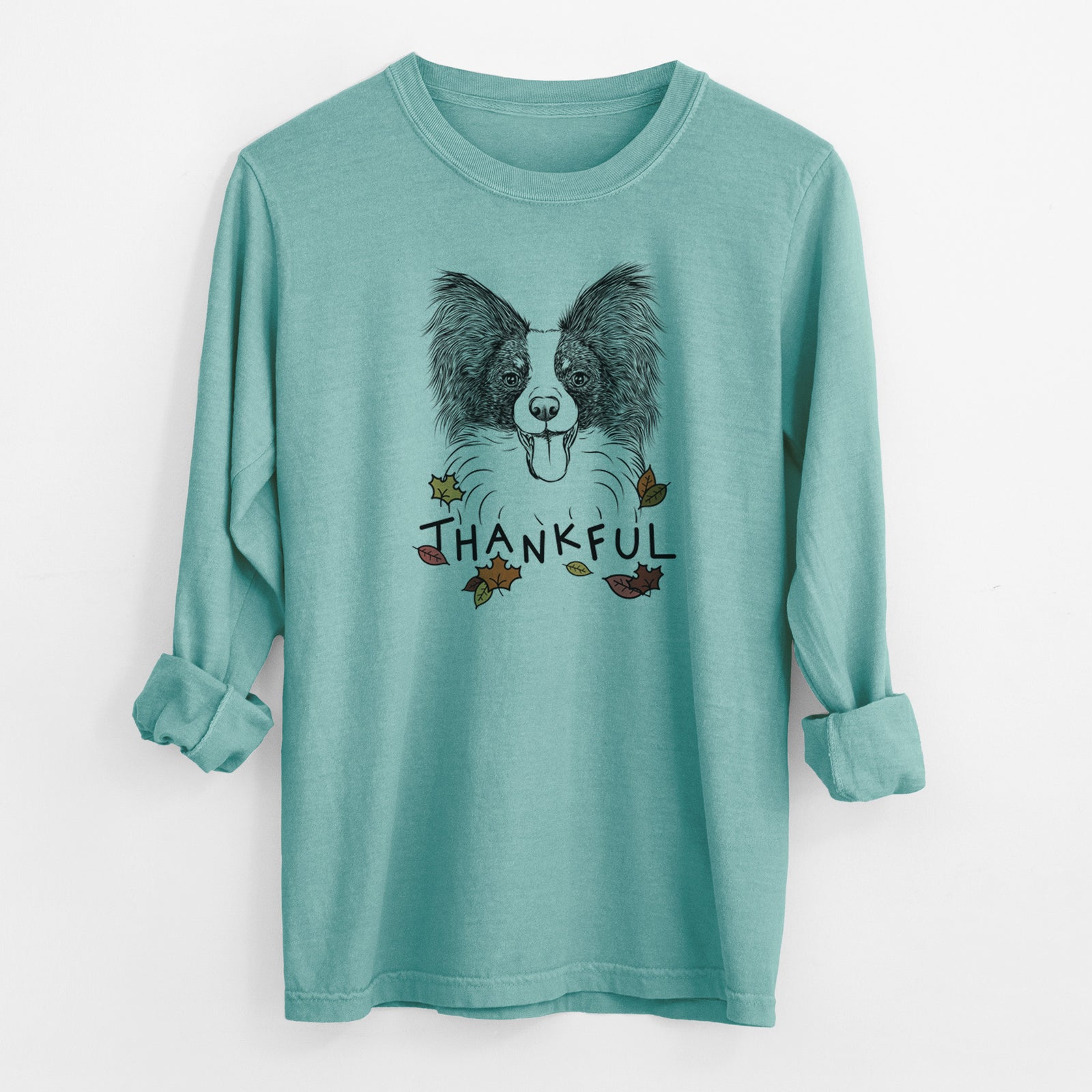 Thankful Patrick the Papillon - Men's Heavyweight 100% Cotton Long Sleeve