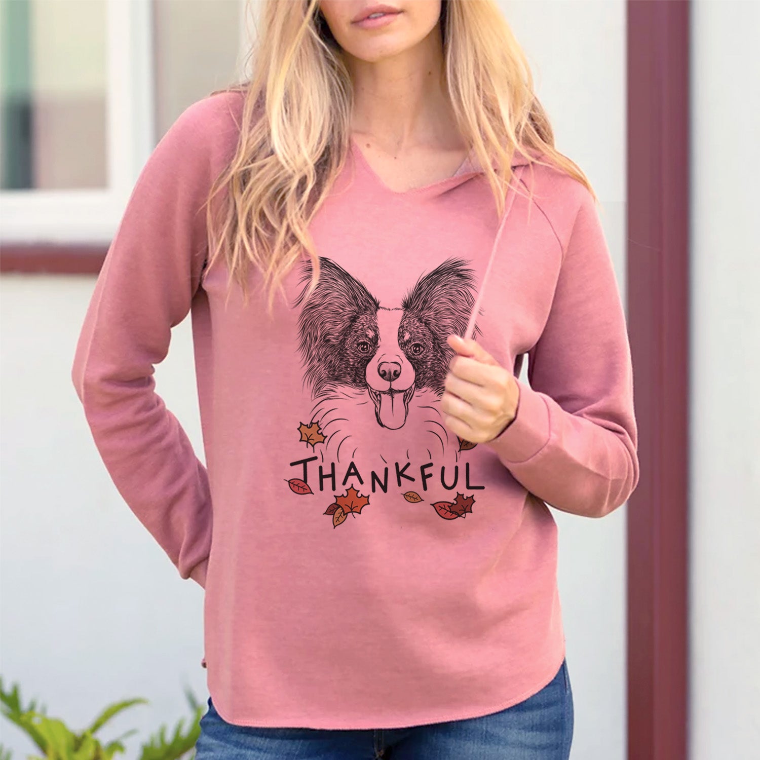 Thankful Patrick the Papillon - Cali Wave Hooded Sweatshirt