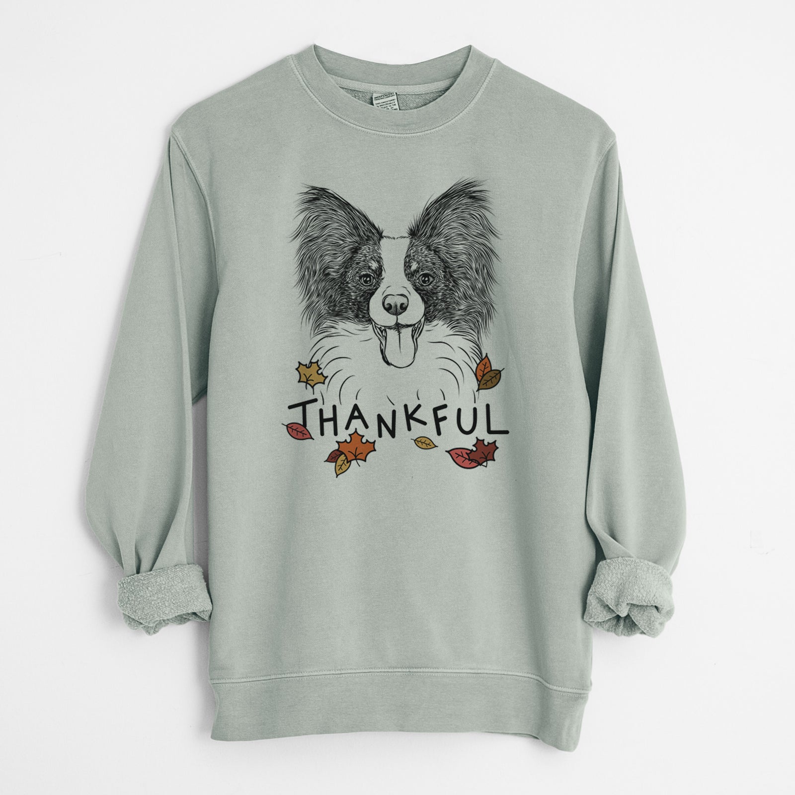 Thankful Patrick the Papillon - Unisex Pigment Dyed Crew Sweatshirt