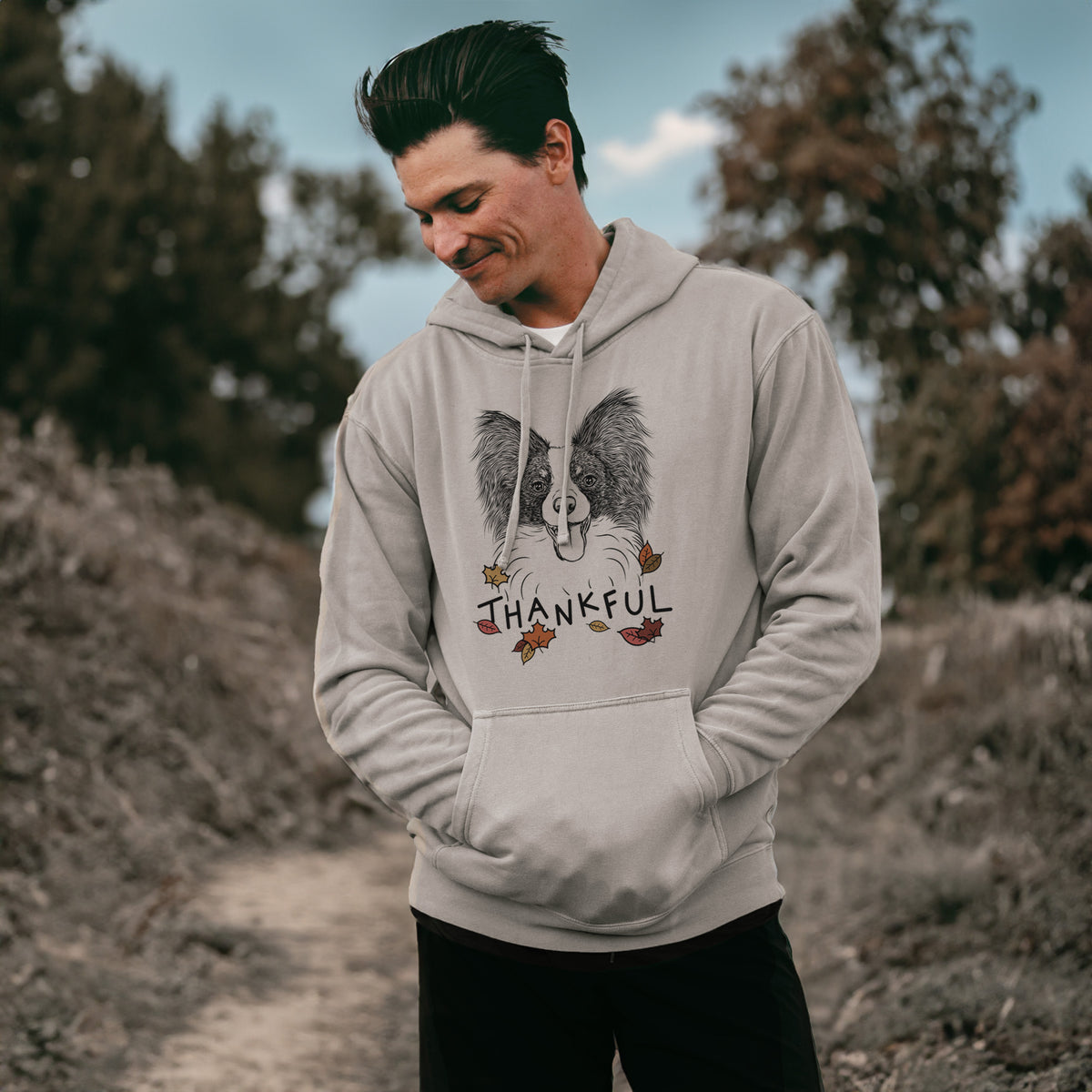 Thankful Patrick the Papillon - Unisex Pigment Dyed Hoodie