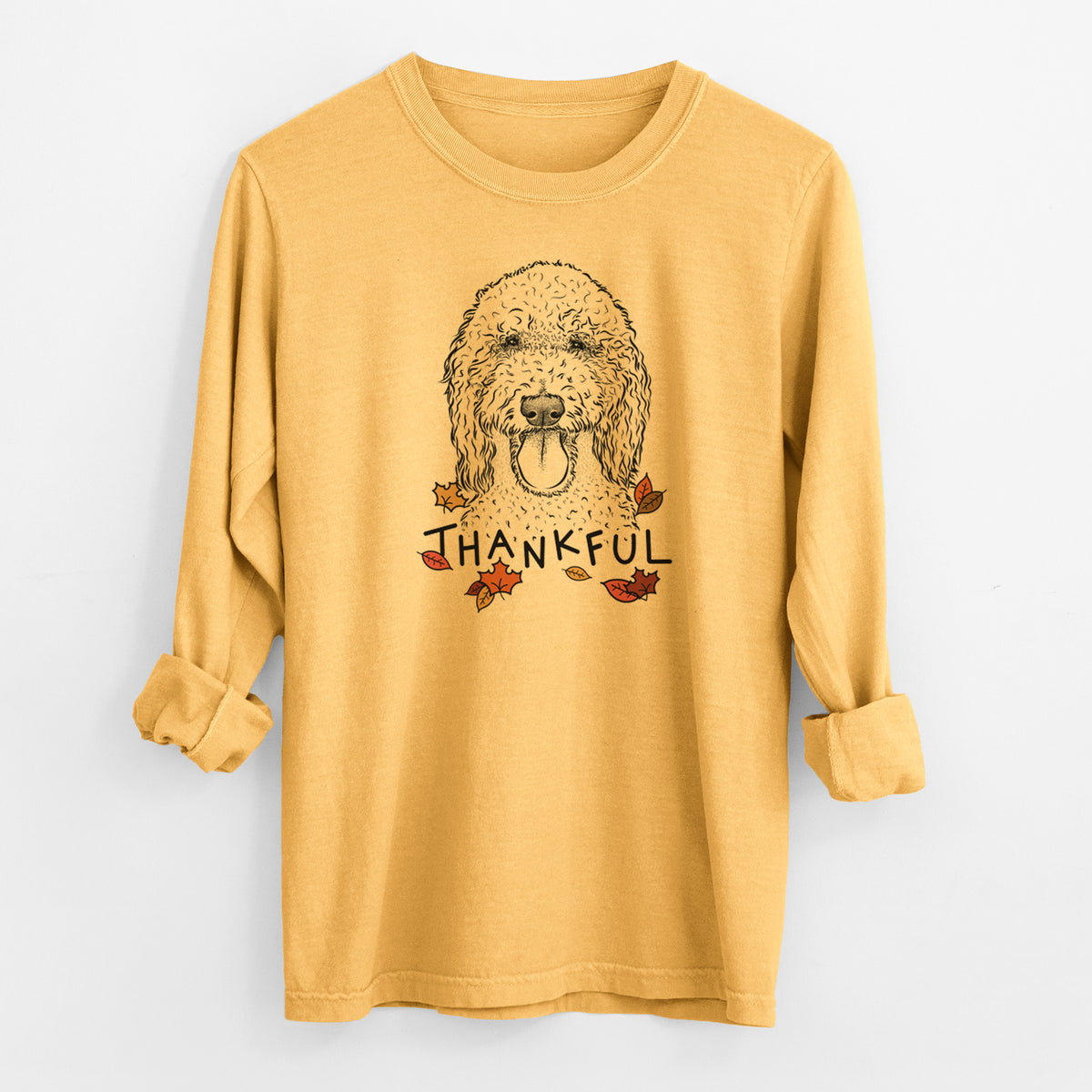 Thankful Pavlov the Goldendoodle - Men's Heavyweight 100% Cotton Long Sleeve