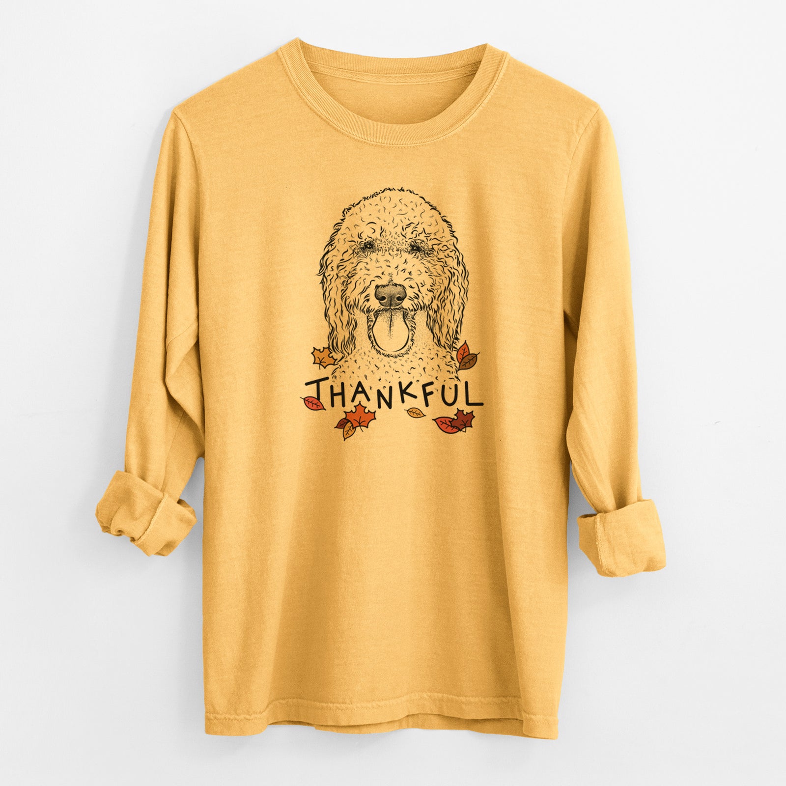 Thankful Pavlov the Goldendoodle - Men's Heavyweight 100% Cotton Long Sleeve