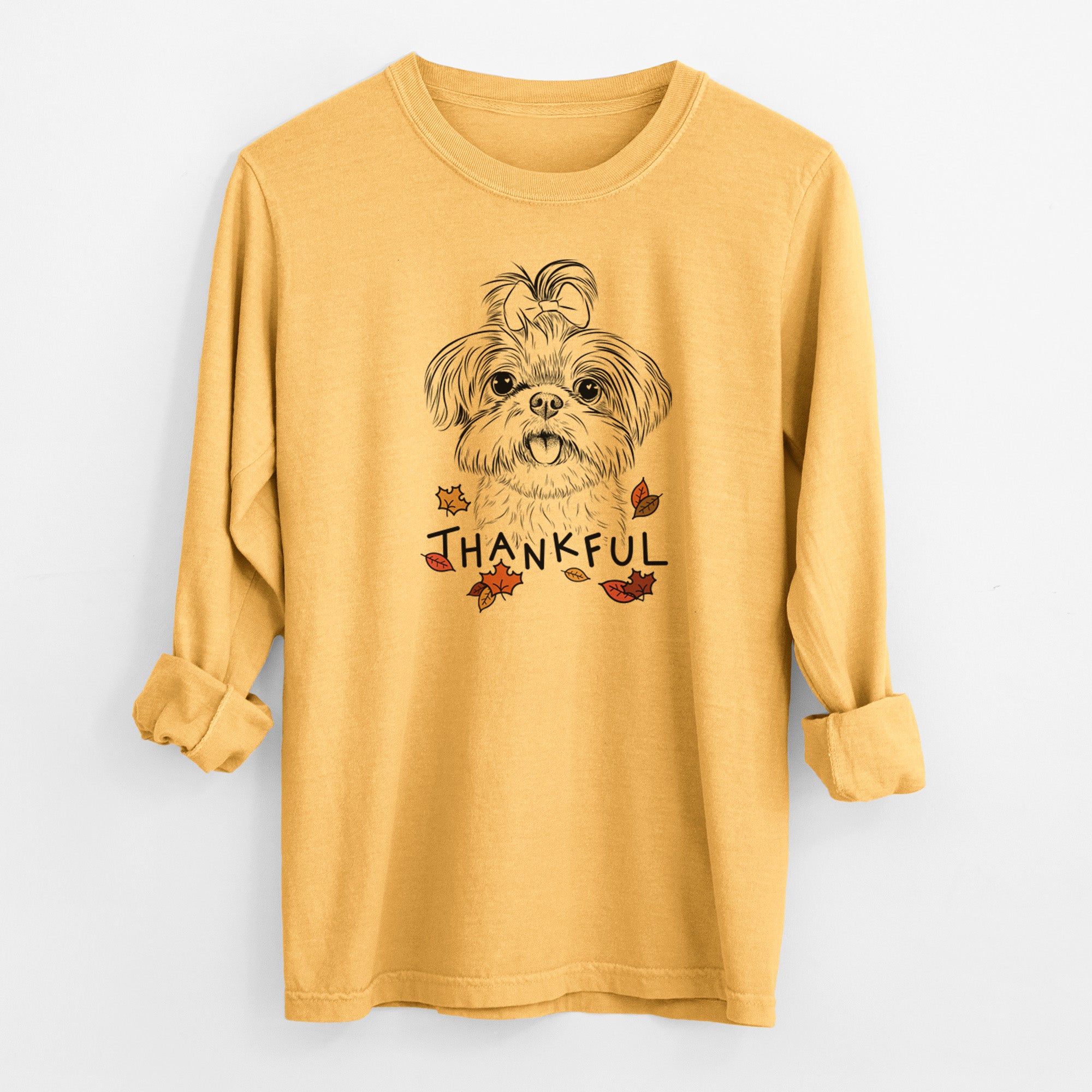 Thankful Pebbles the Shorkie - Men's Heavyweight 100% Cotton Long Sleeve