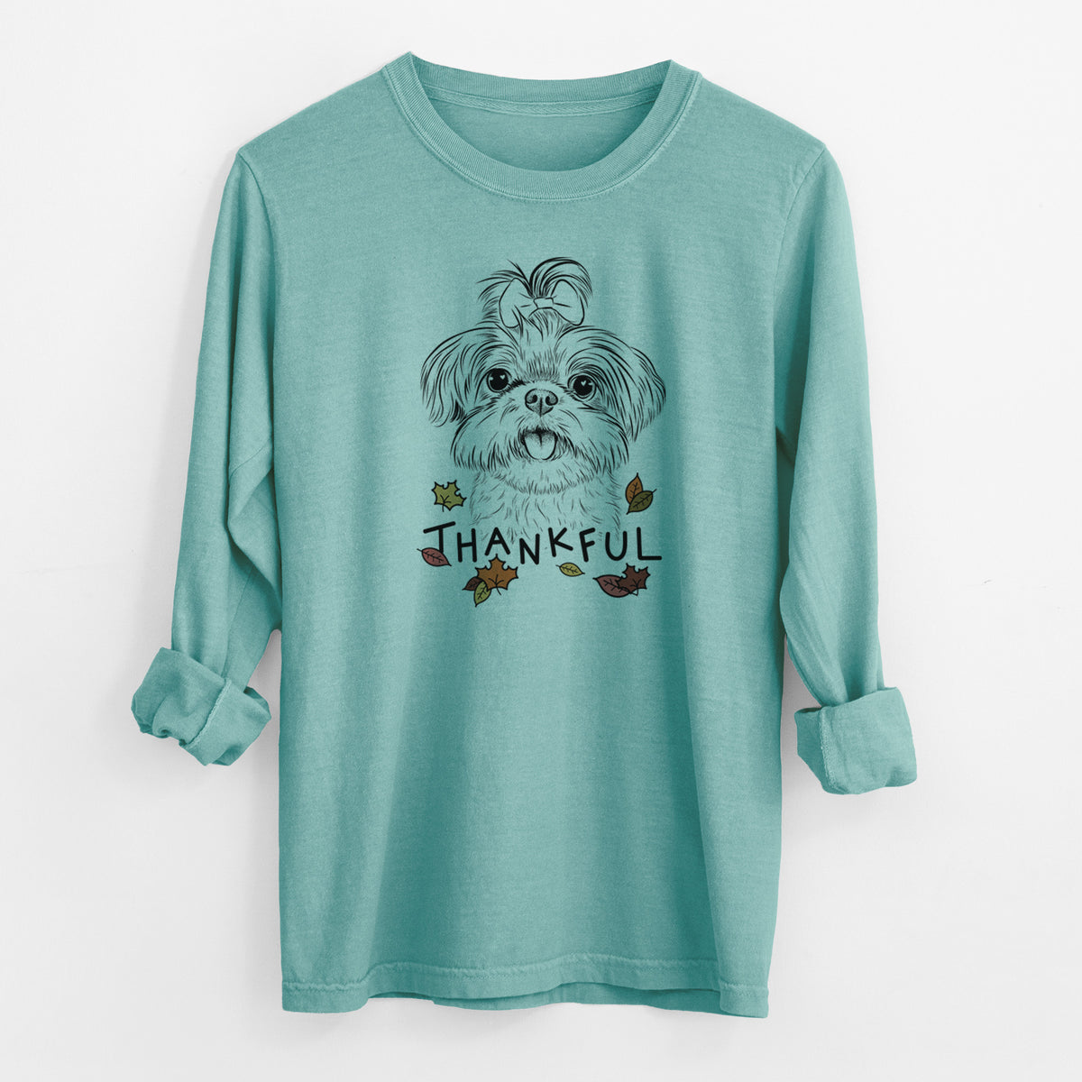 Thankful Pebbles the Shorkie - Men&#39;s Heavyweight 100% Cotton Long Sleeve