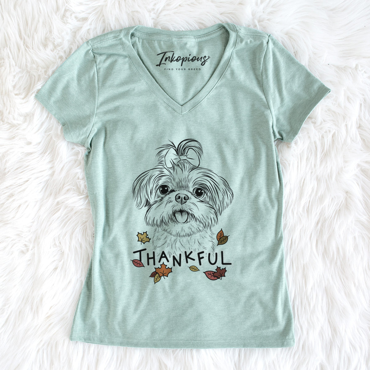 Thankful Pebbles the Shorkie - Women&#39;s V-neck Shirt