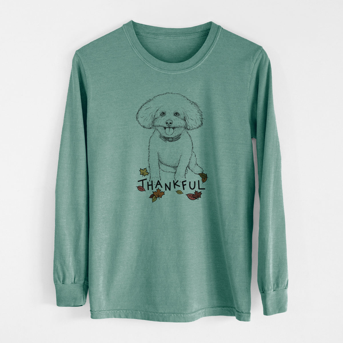 Thankful Peyton the Bichon Frise - Men's Heavyweight 100% Cotton Long Sleeve