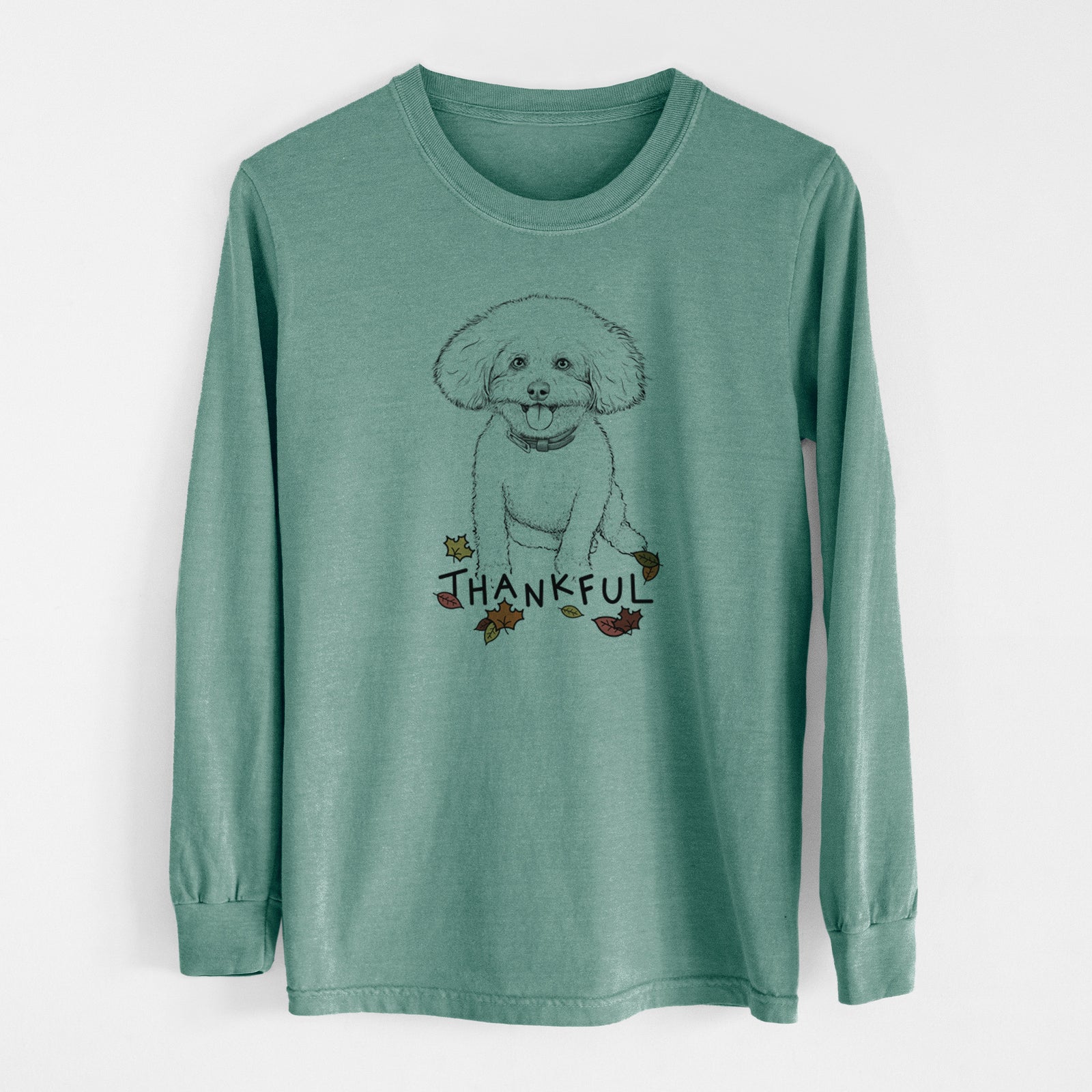 Thankful Peyton the Bichon Frise - Men's Heavyweight 100% Cotton Long Sleeve