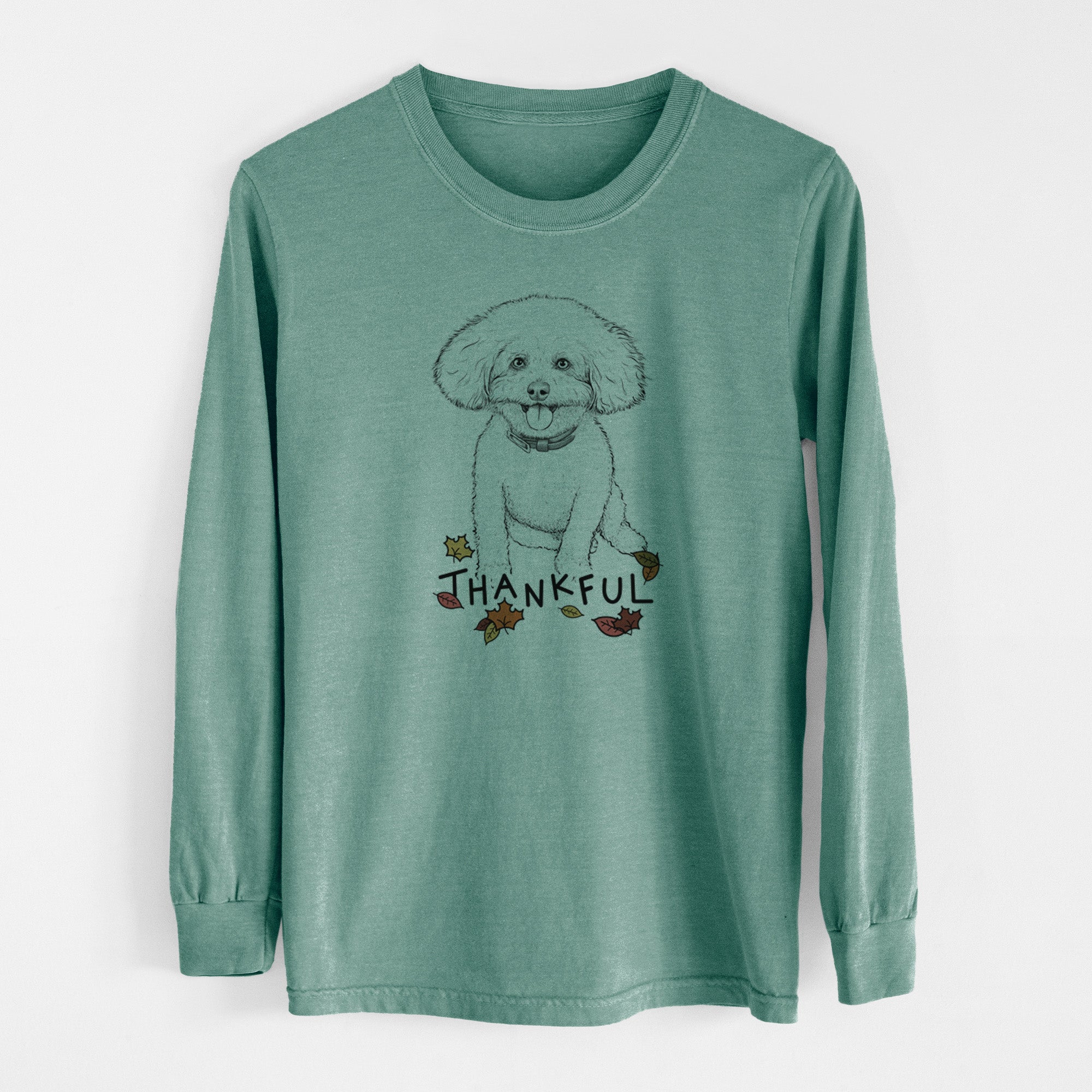 Thankful Peyton the Bichon Frise - Men's Heavyweight 100% Cotton Long Sleeve