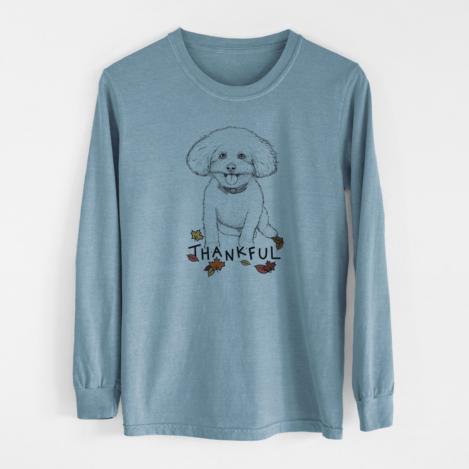 Thankful Peyton the Bichon Frise - Men's Heavyweight 100% Cotton Long Sleeve