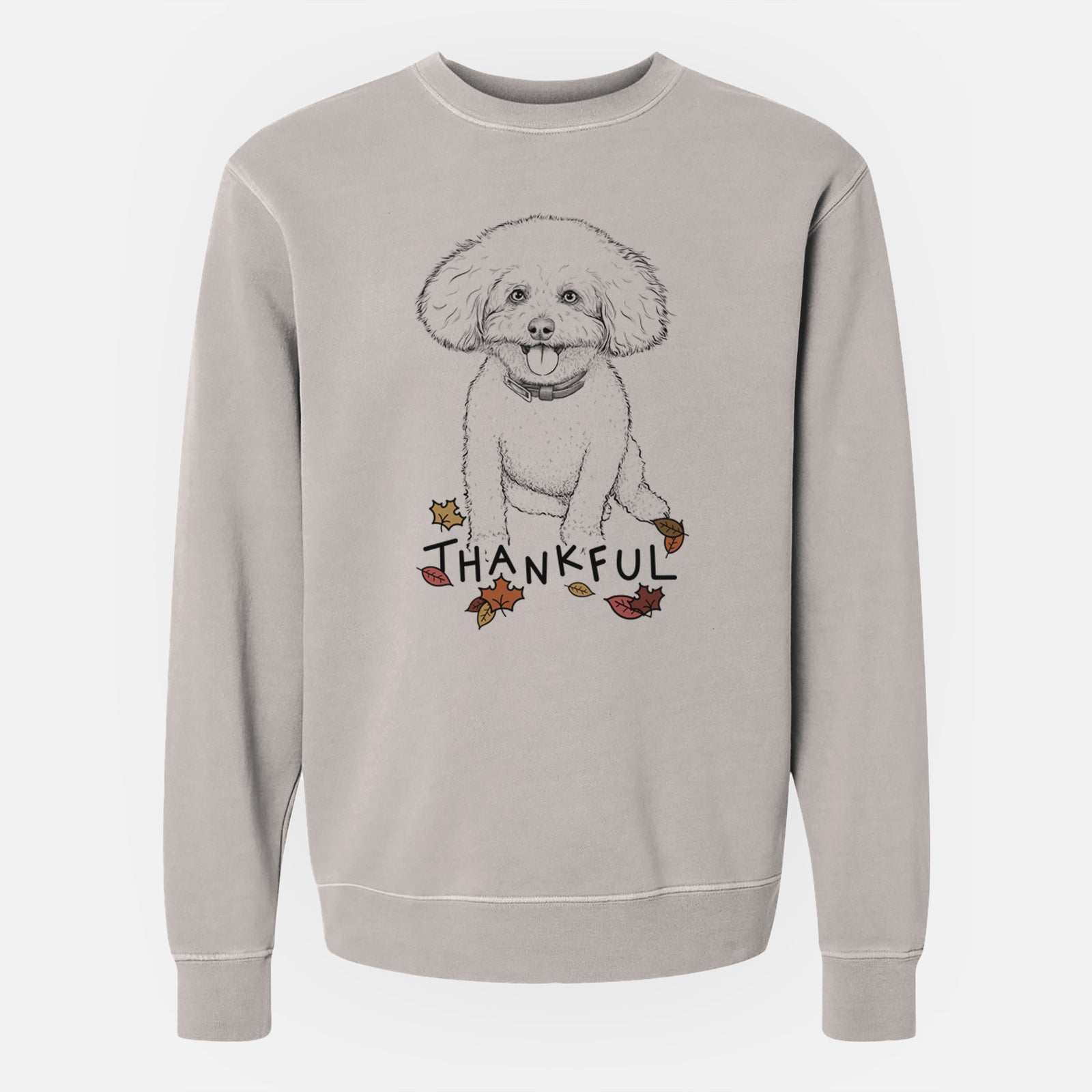 Thankful Peyton the Bichon Frise - Unisex Pigment Dyed Crew Sweatshirt