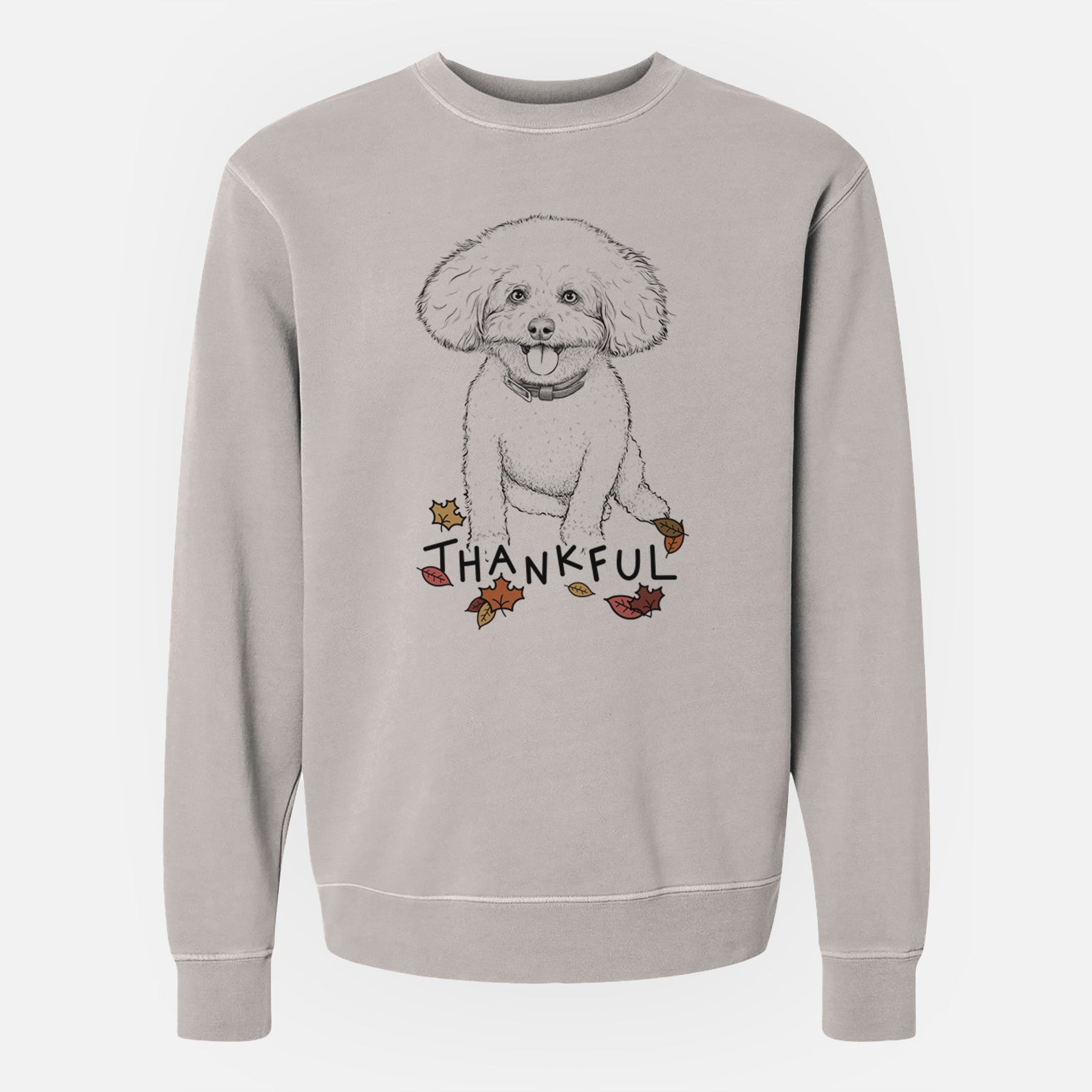 Thankful Peyton the Bichon Frise - Unisex Pigment Dyed Crew Sweatshirt