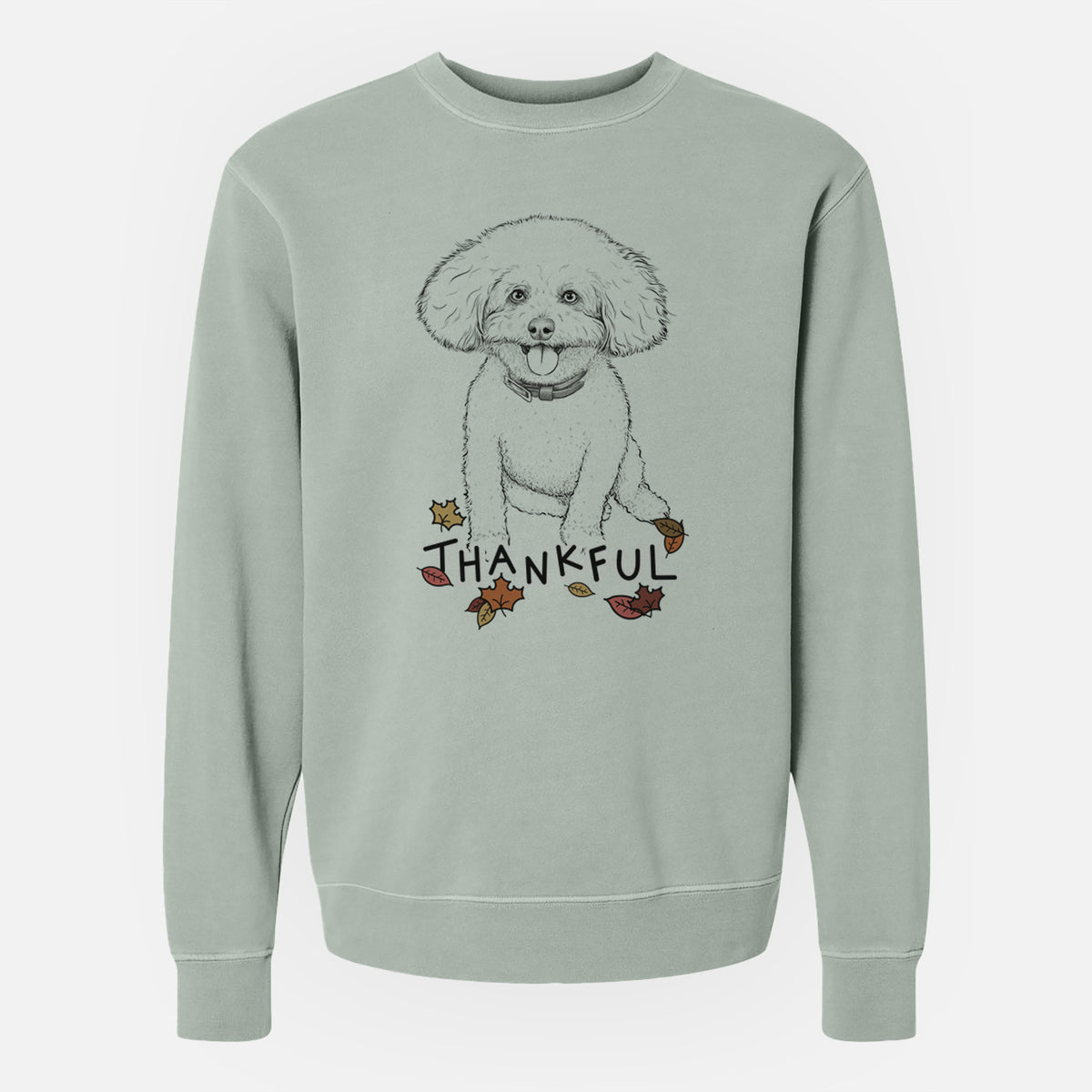 Thankful Peyton the Bichon Frise - Unisex Pigment Dyed Crew Sweatshirt