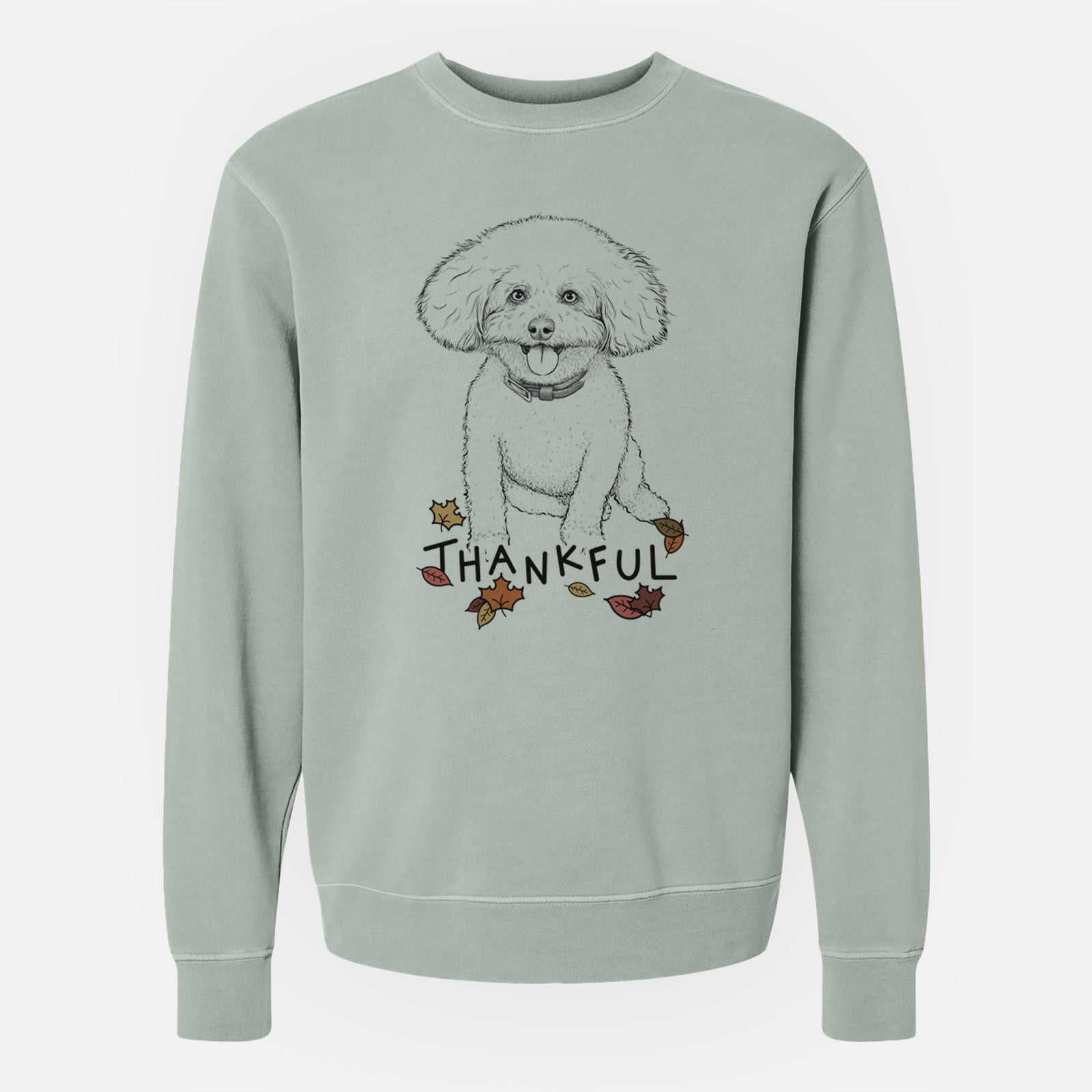 Thankful Peyton the Bichon Frise - Unisex Pigment Dyed Crew Sweatshirt