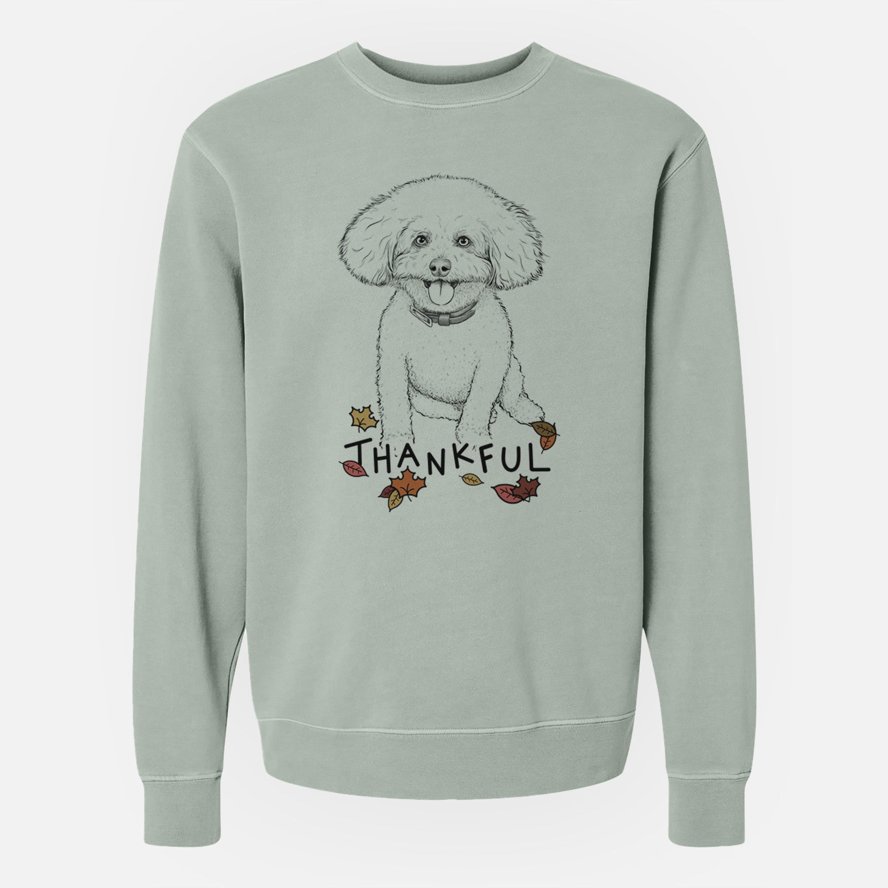 Thankful Peyton the Bichon Frise - Unisex Pigment Dyed Crew Sweatshirt