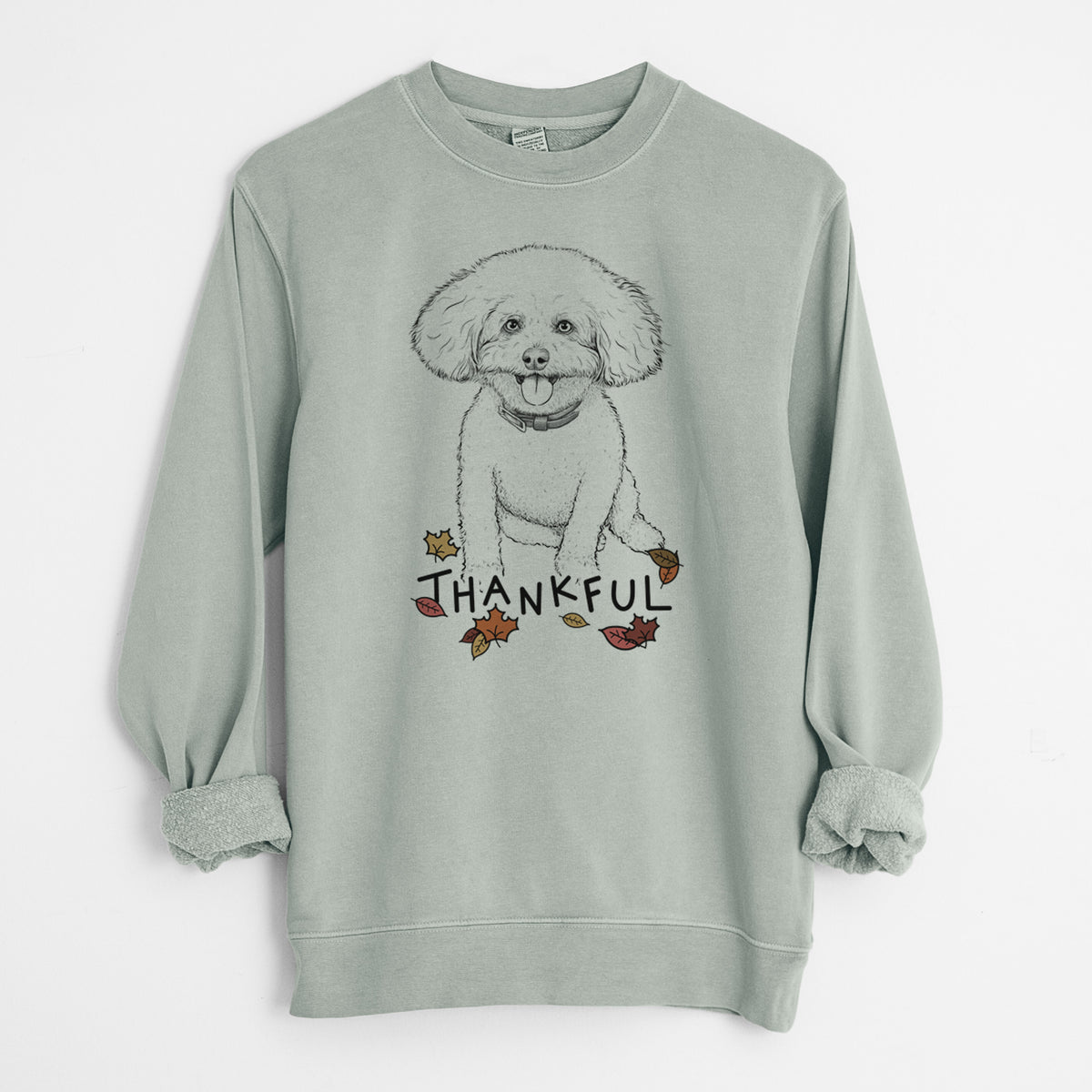 Thankful Peyton the Bichon Frise - Unisex Pigment Dyed Crew Sweatshirt