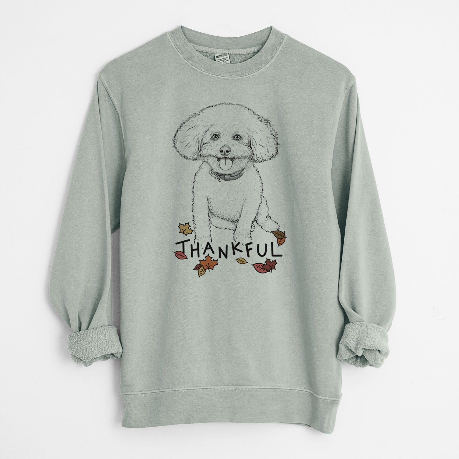 Thankful Peyton the Bichon Frise - Unisex Pigment Dyed Crew Sweatshirt