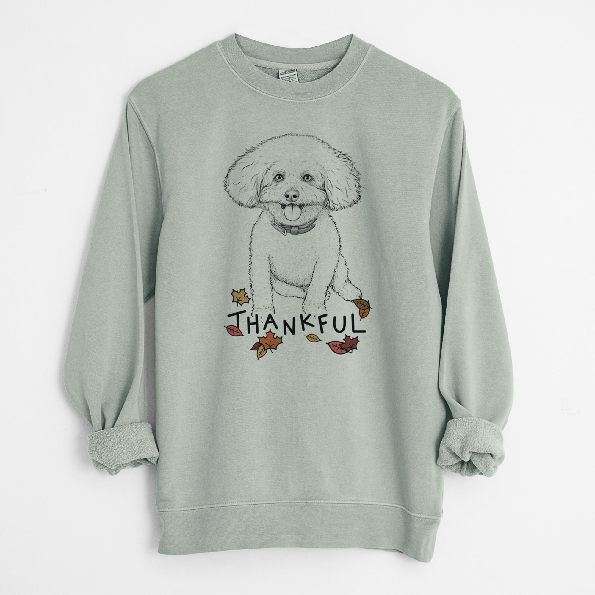 Thankful Peyton the Bichon Frise - Unisex Pigment Dyed Crew Sweatshirt
