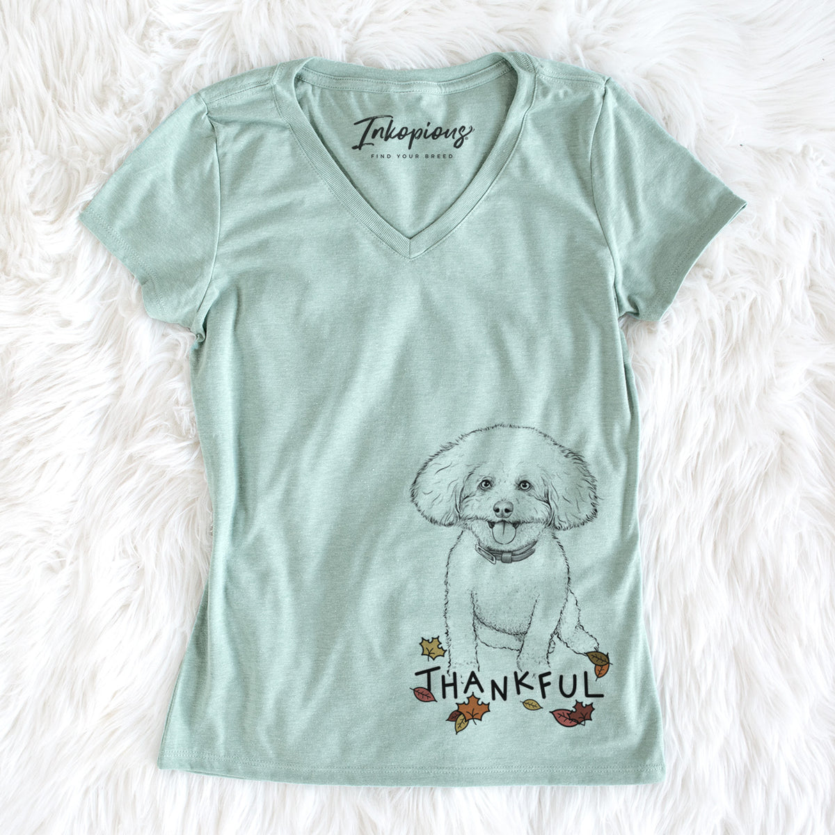 Thankful Peyton the Bichon Frise - Women&#39;s V-neck Shirt