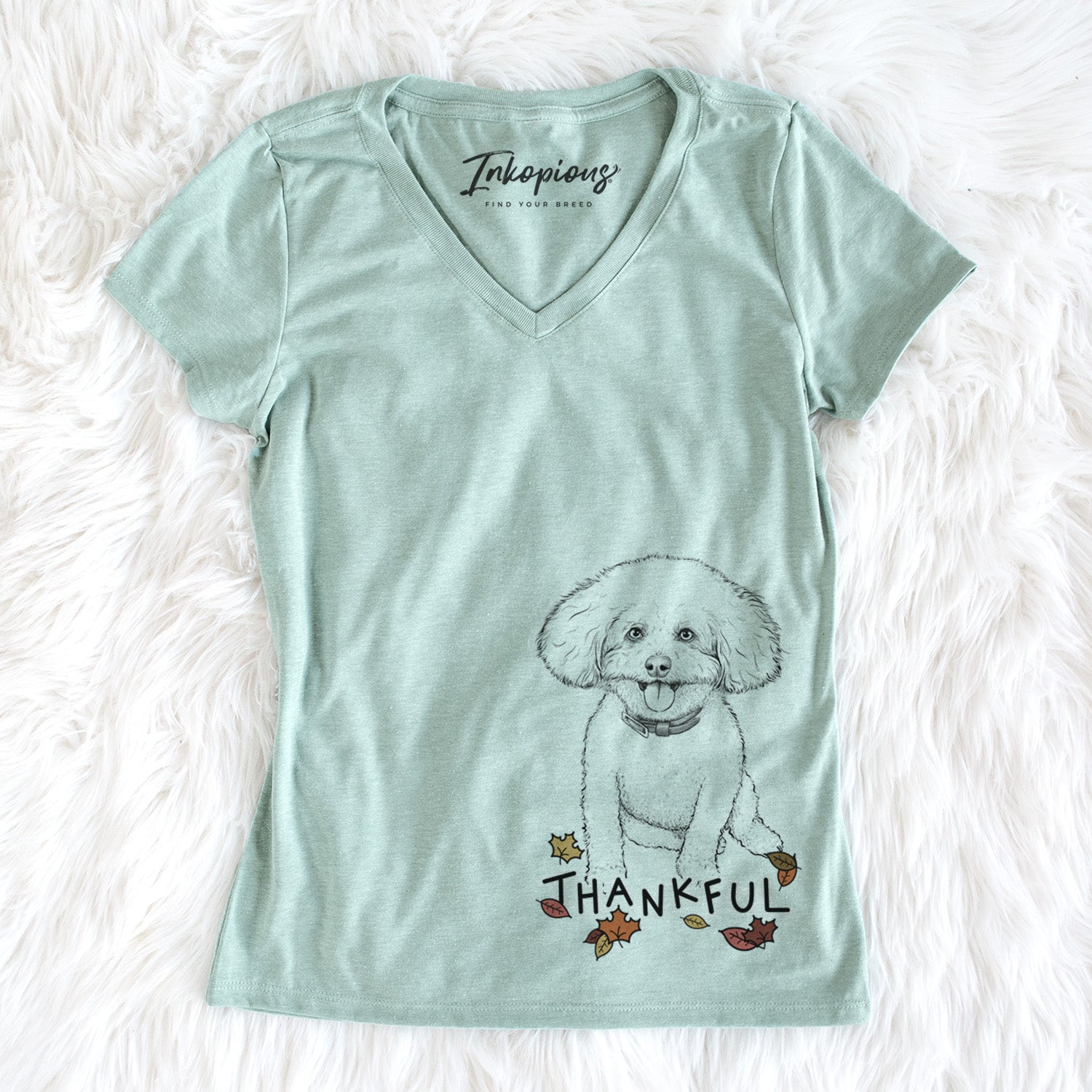 Thankful Peyton the Bichon Frise - Women's V-neck Shirt