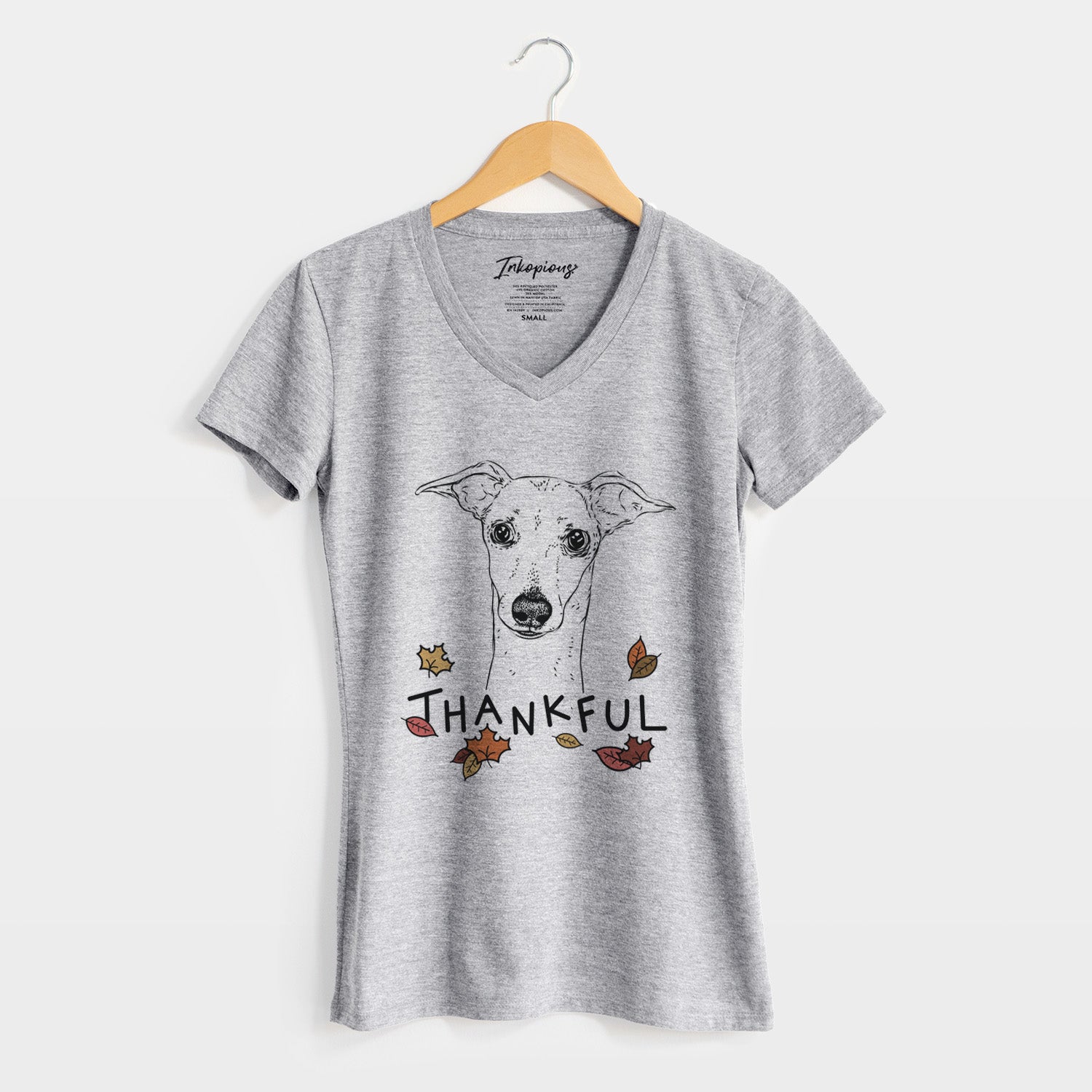 Thankful Pip the Italian Greyhound - Women's V-neck Shirt