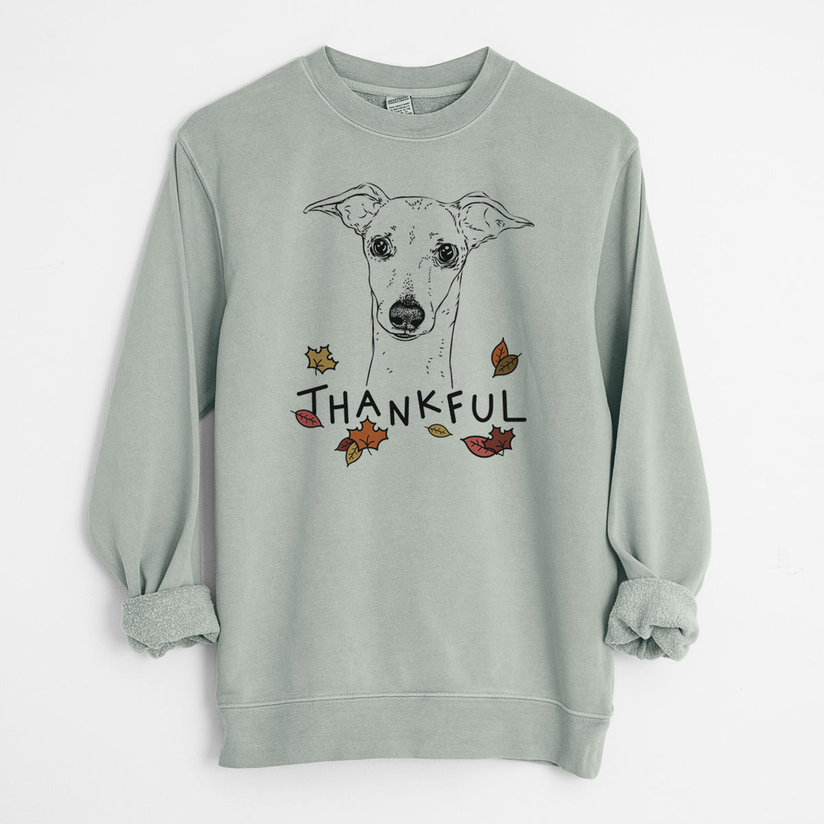 Thankful Pip the Italian Greyhound - Unisex Pigment Dyed Crew Sweatshirt