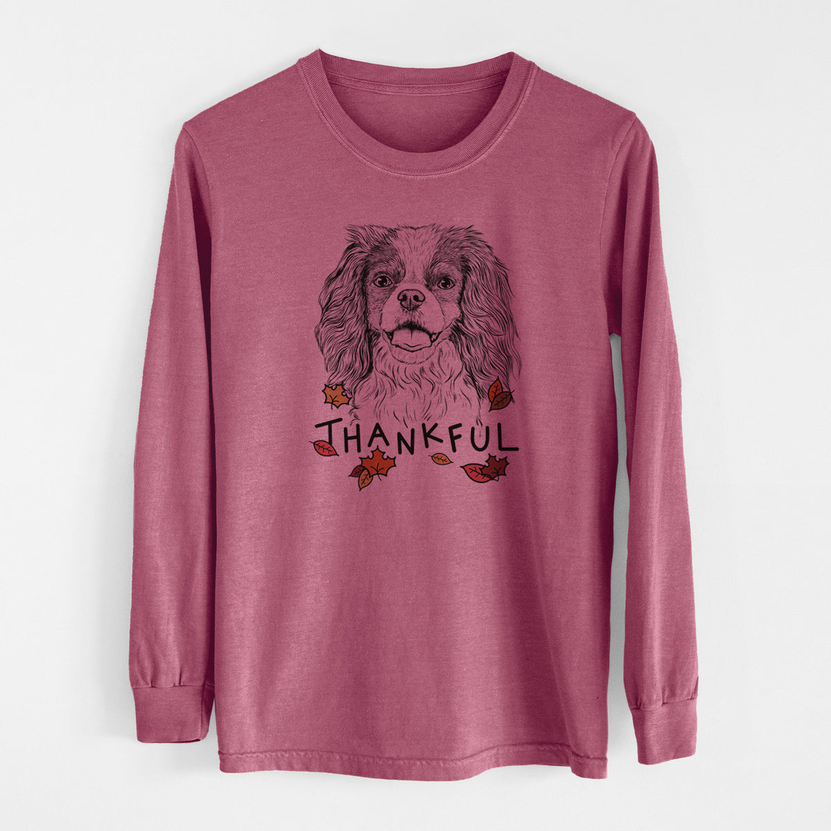 Thankful Poppy the Cavalier King Charles Spaniel - Men's Heavyweight 100% Cotton Long Sleeve