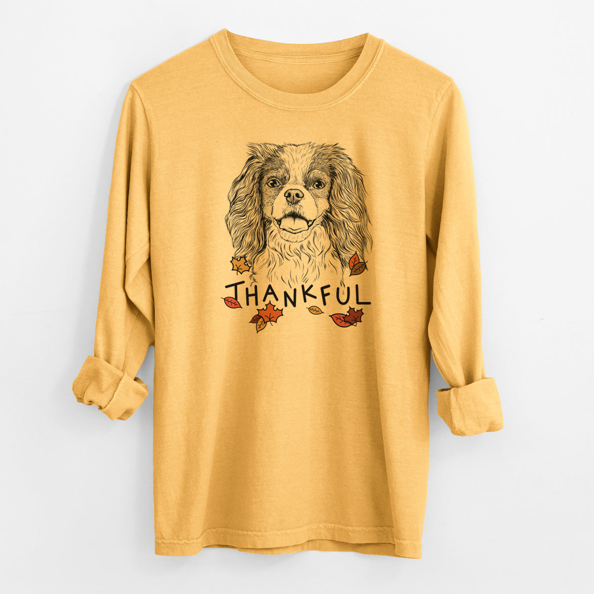 Thankful Poppy the Cavalier King Charles Spaniel - Men's Heavyweight 100% Cotton Long Sleeve