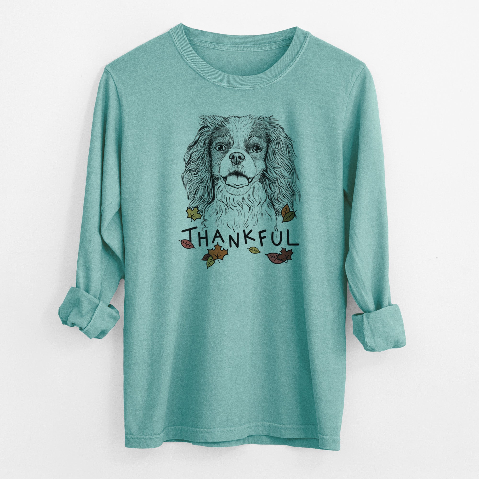 Thankful Poppy the Cavalier King Charles Spaniel - Men's Heavyweight 100% Cotton Long Sleeve