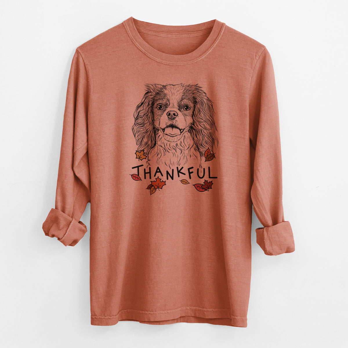 Thankful Poppy the Cavalier King Charles Spaniel - Men's Heavyweight 100% Cotton Long Sleeve